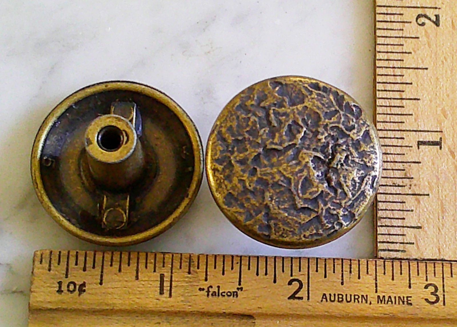 2 Vintage Amerock Textured Brass Knobs & Large Brass Back Plates, Gothic style