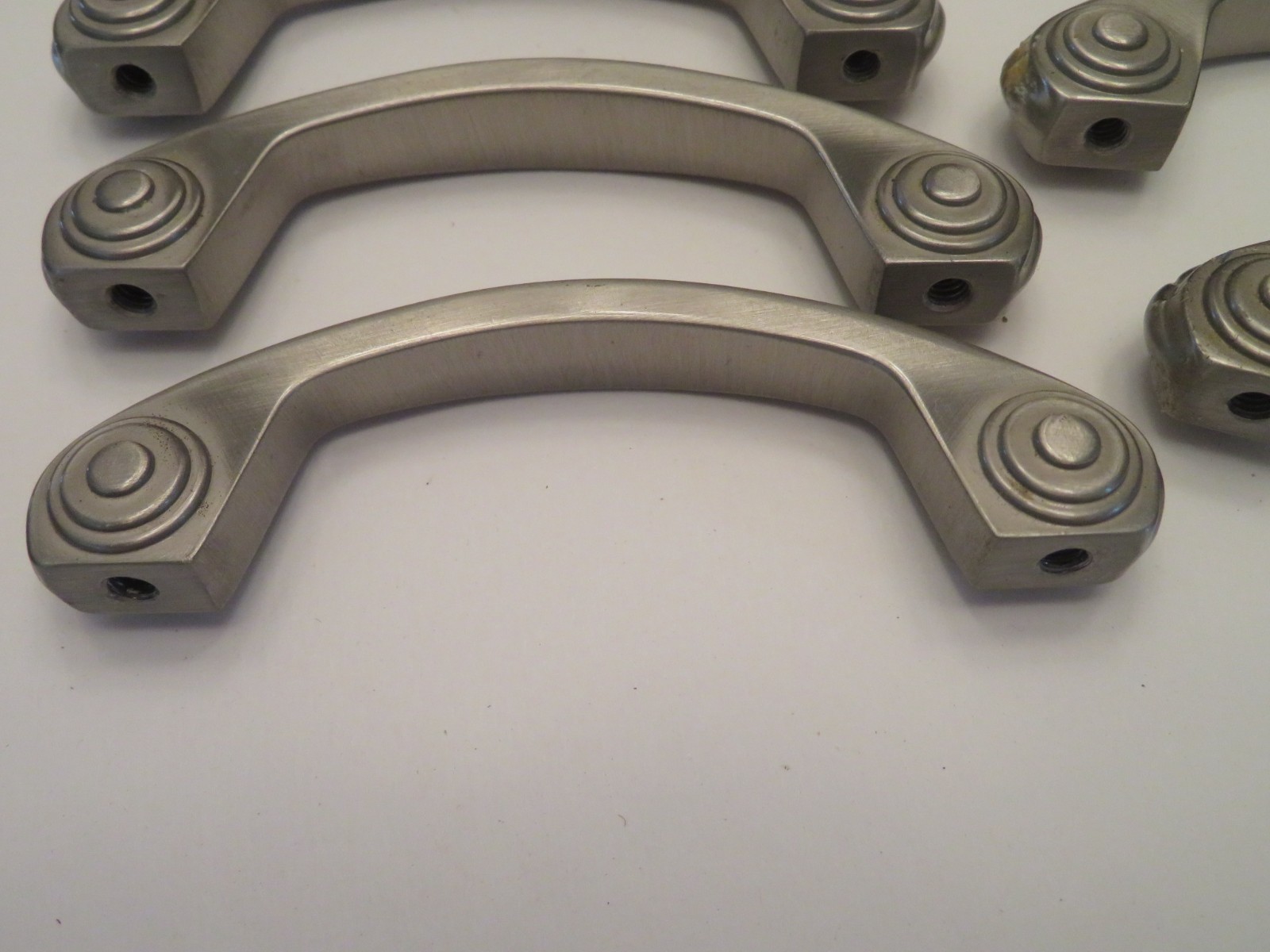 (5) Satin Nicke Cabinet/Drawer Hardware Satin Nickel Handle Pulls + Hardware
