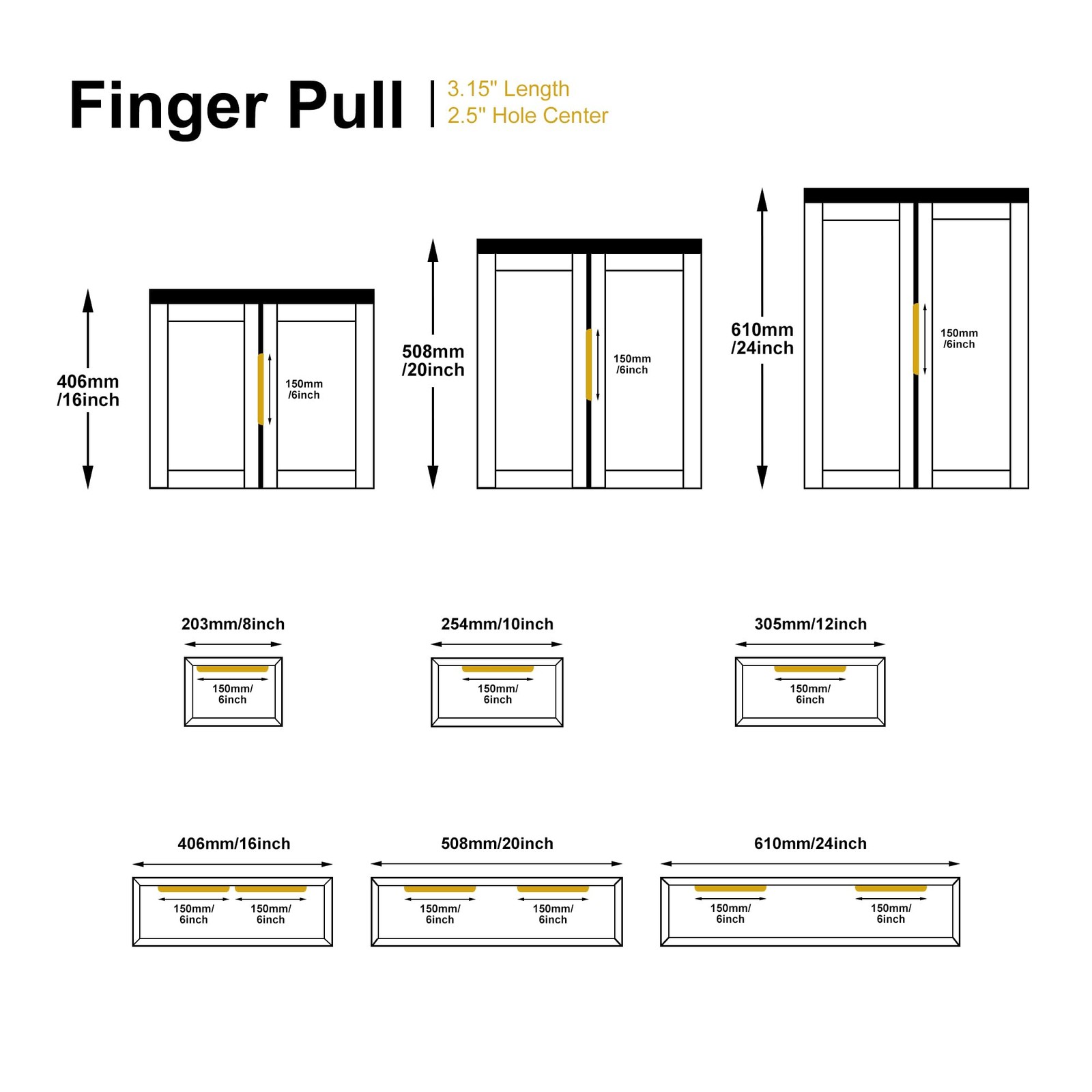 Sunlithor Edge Matt Black Finger Pull For Cabinets Kitchen Concealed Drawer