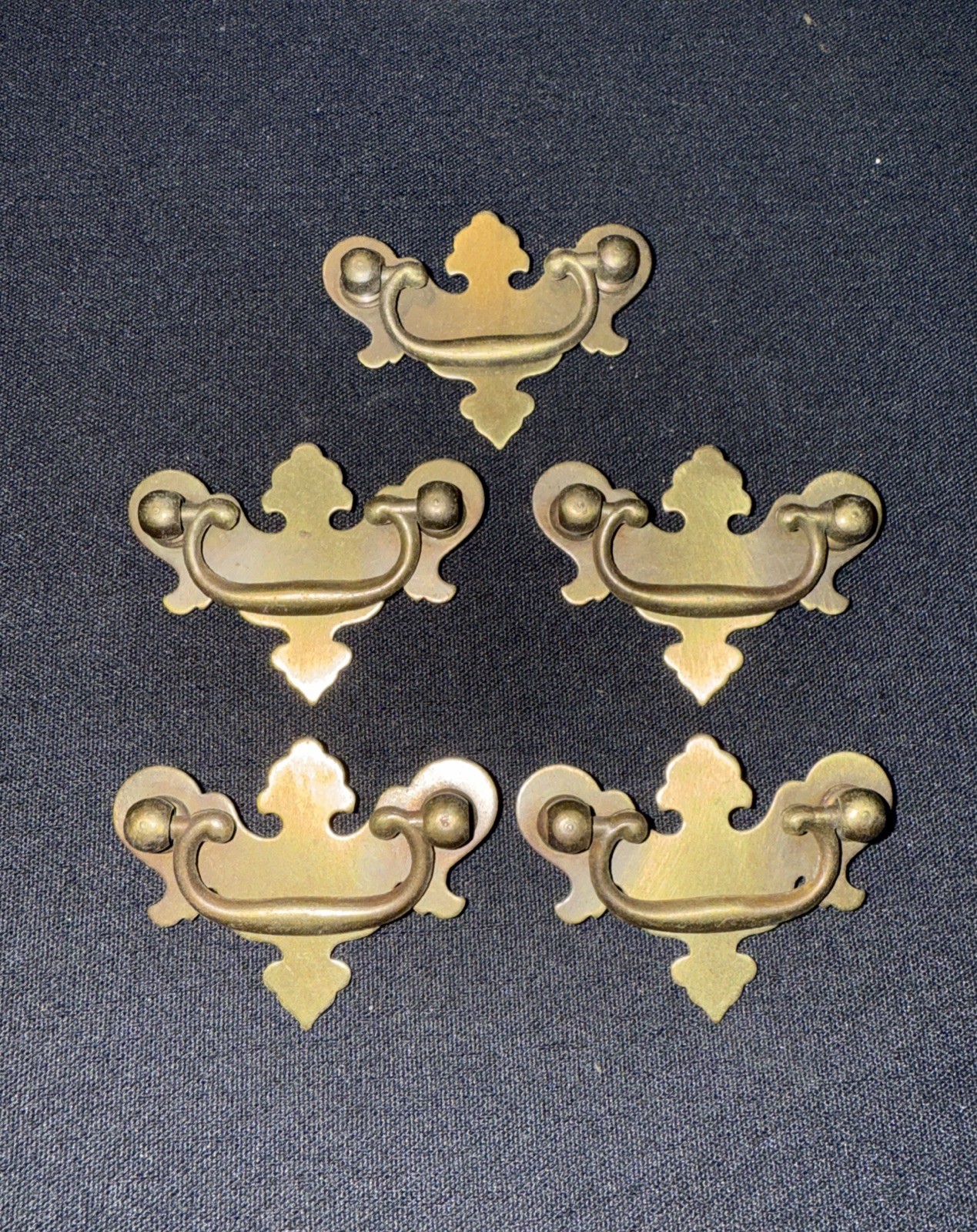 Lot Of 5 Antique/Vintage Brass Chippendale Bat Wing Drawer Pulls 2 X 1 1/2 Inch
