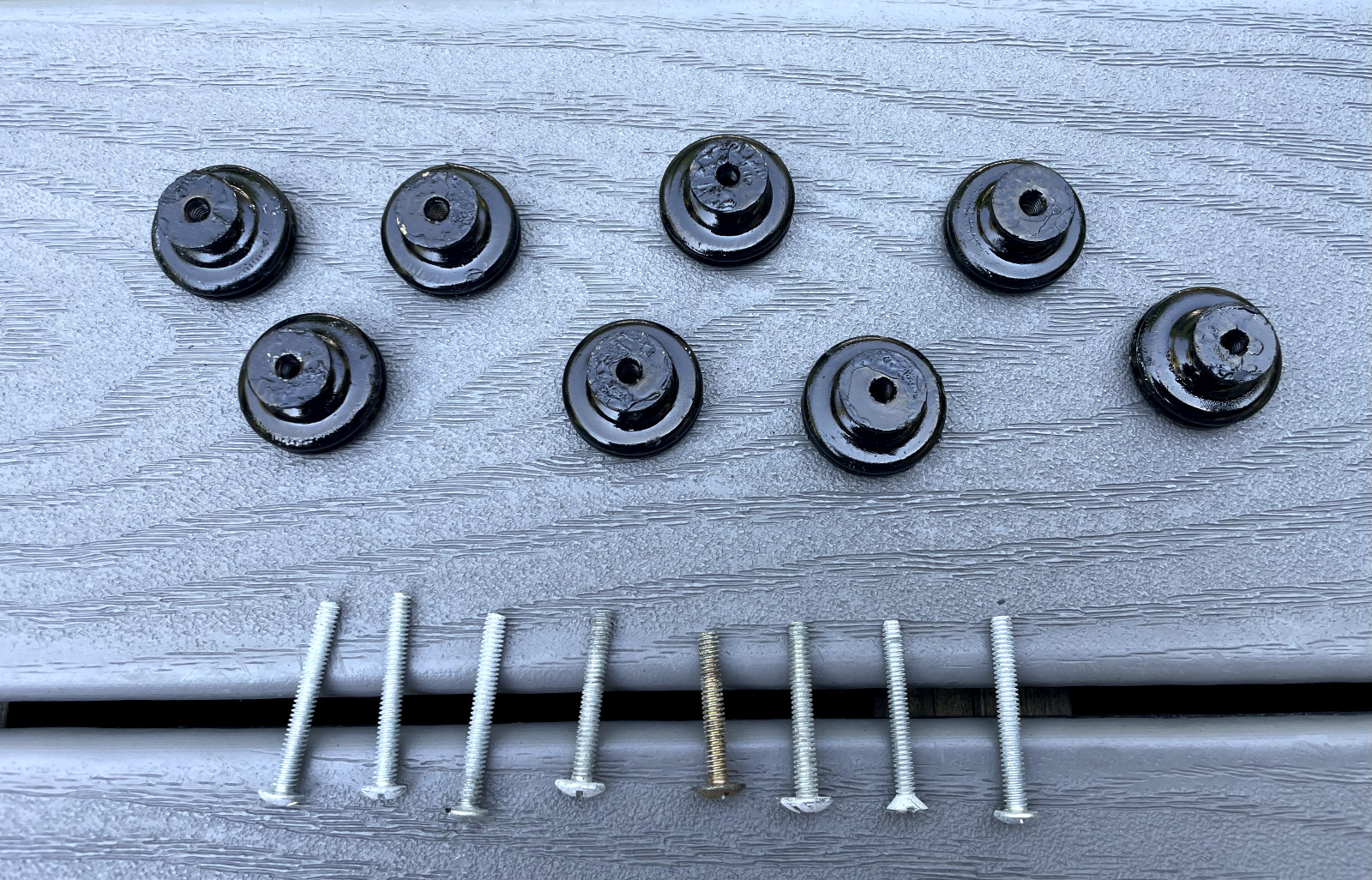8 VTG ACORN 1″ ROUND BLACK FORGED IRON DOOR CABINET DRAWER PULL KNOBS HARDWARE