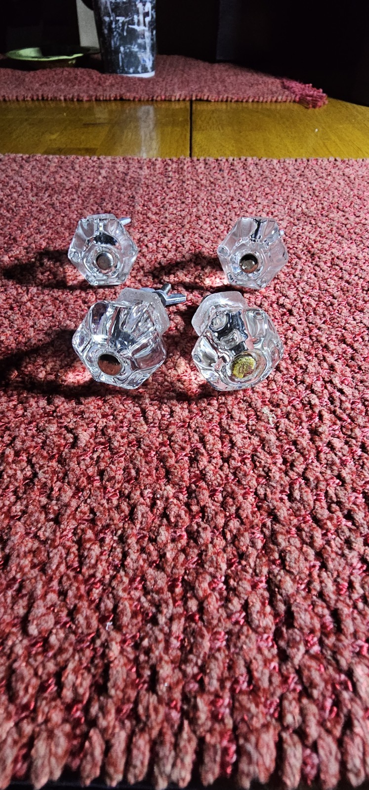 Set of 4 Vintage Hexagonal Clear Glass Cabinet Knobs Drawer Pulls Art Deco