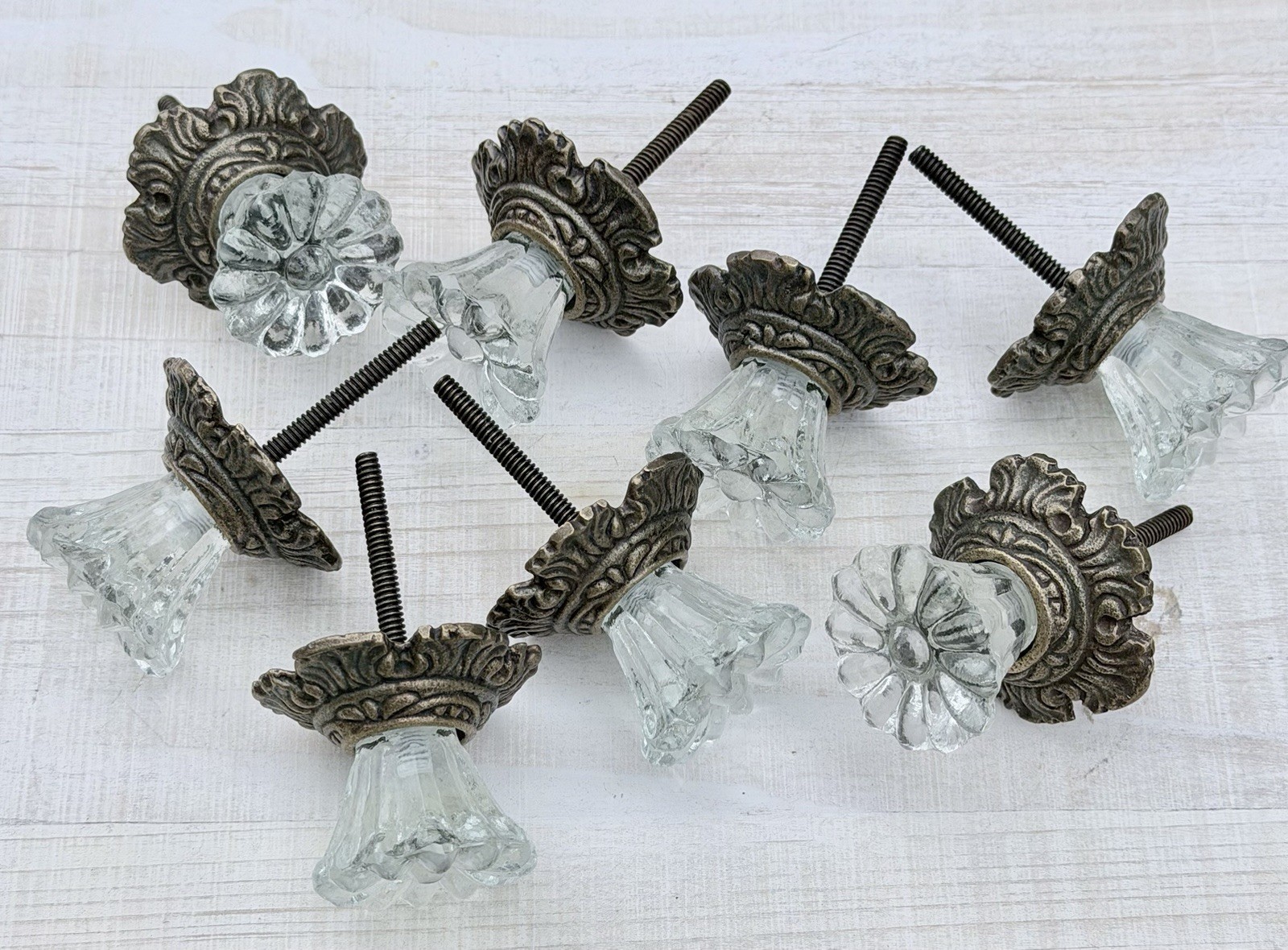 8 Antique Bronze Glass Drawer Pulls Hardware Handles Vintage Cabinet Door Knobs