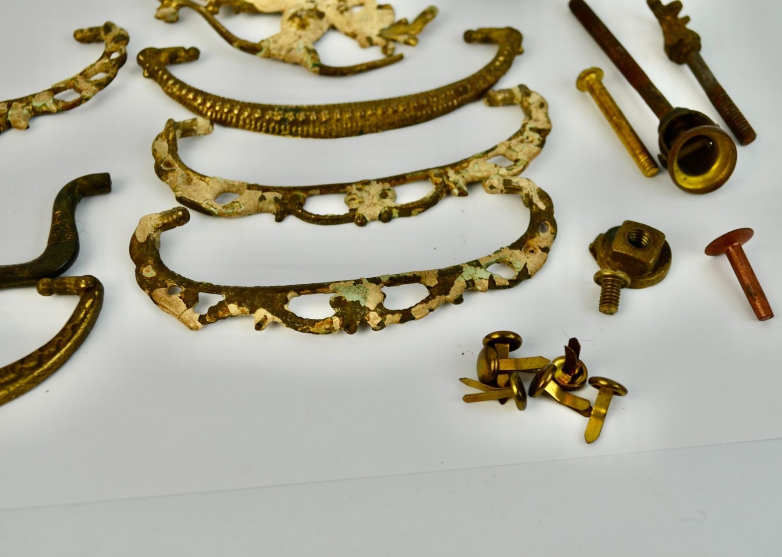 Lot Antique Drawer Pull Drop Bail Hardware Vintage Brass FOR PARTS OR REPAIR