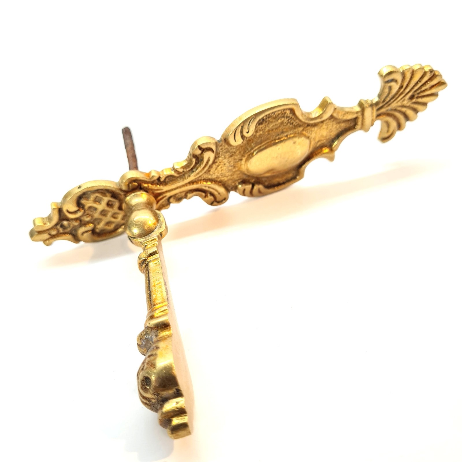 Antique Brass Drop Drawer Pull, Ornate Dresser Handle, Cabinet Wardrobe Hardware