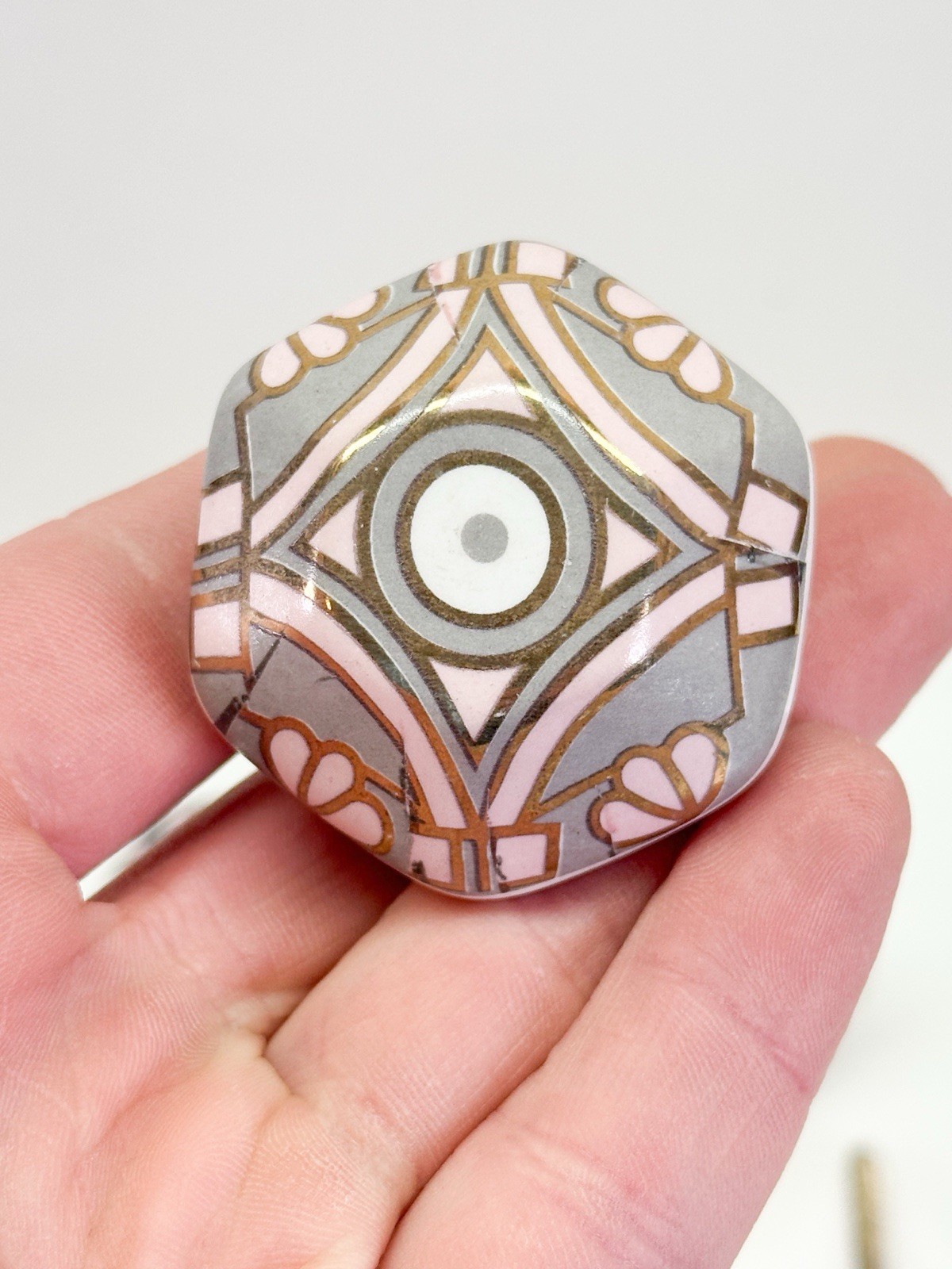 (11) Vintage Pink Grey Gold Geometric Nouveau Drawer Pulls Girly 1.5” Shaft Cute