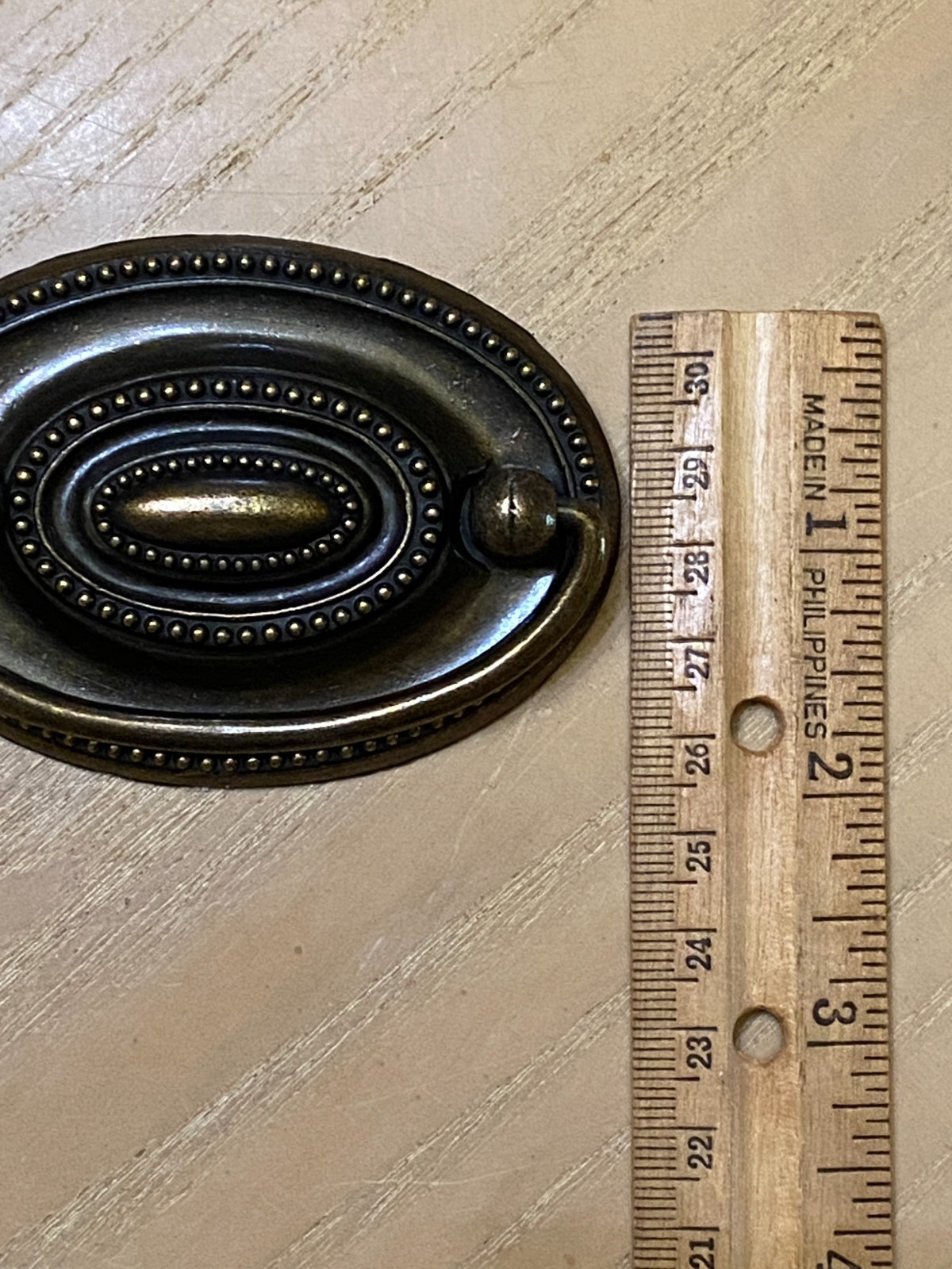 Lot of 7 Dresser Pull Antique Brass Bail Drawer Pull Oval Drop Swing Hand