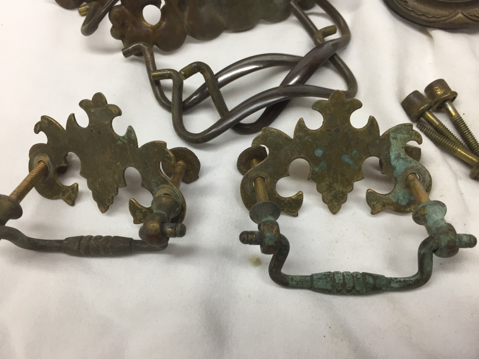8 Assorted Antique Brass Drawer Pulls Dresser Bail Drop Handles~ 3″ X 1 3/4″