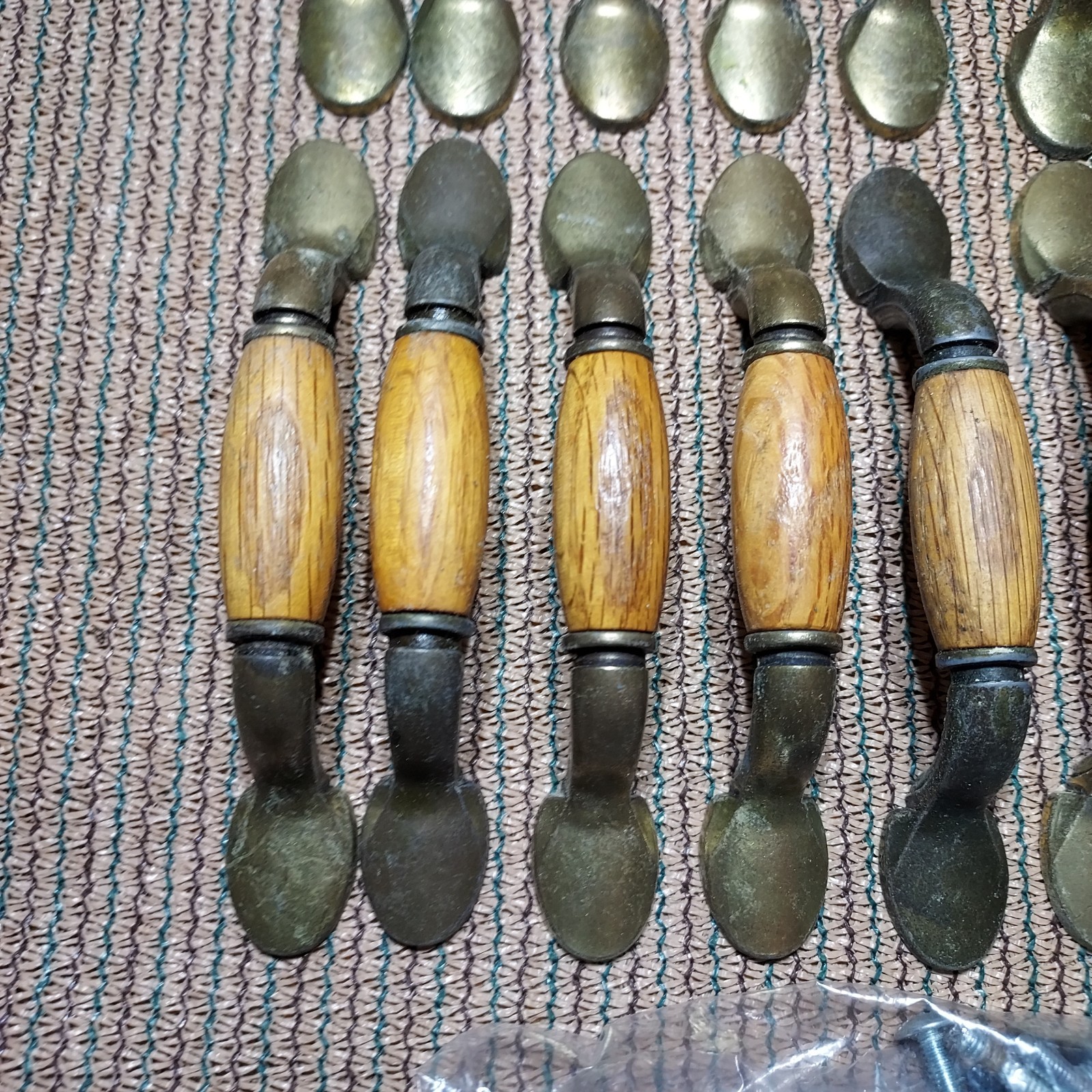 20 Vintage Wood & Brass Drawer Cabinet Bin Handles/Pulls
