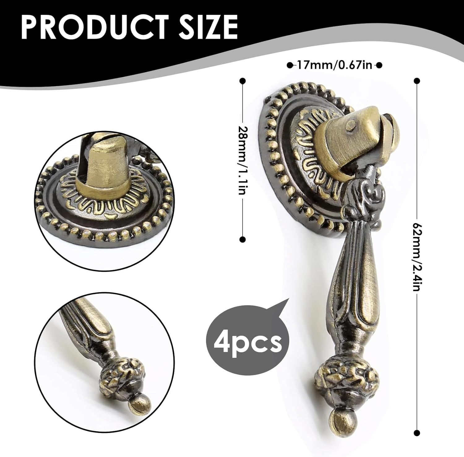 Chris.W 4 Pack Antique Bronze Cabinet Pull Handles – Vintage Tear Drop Drawer