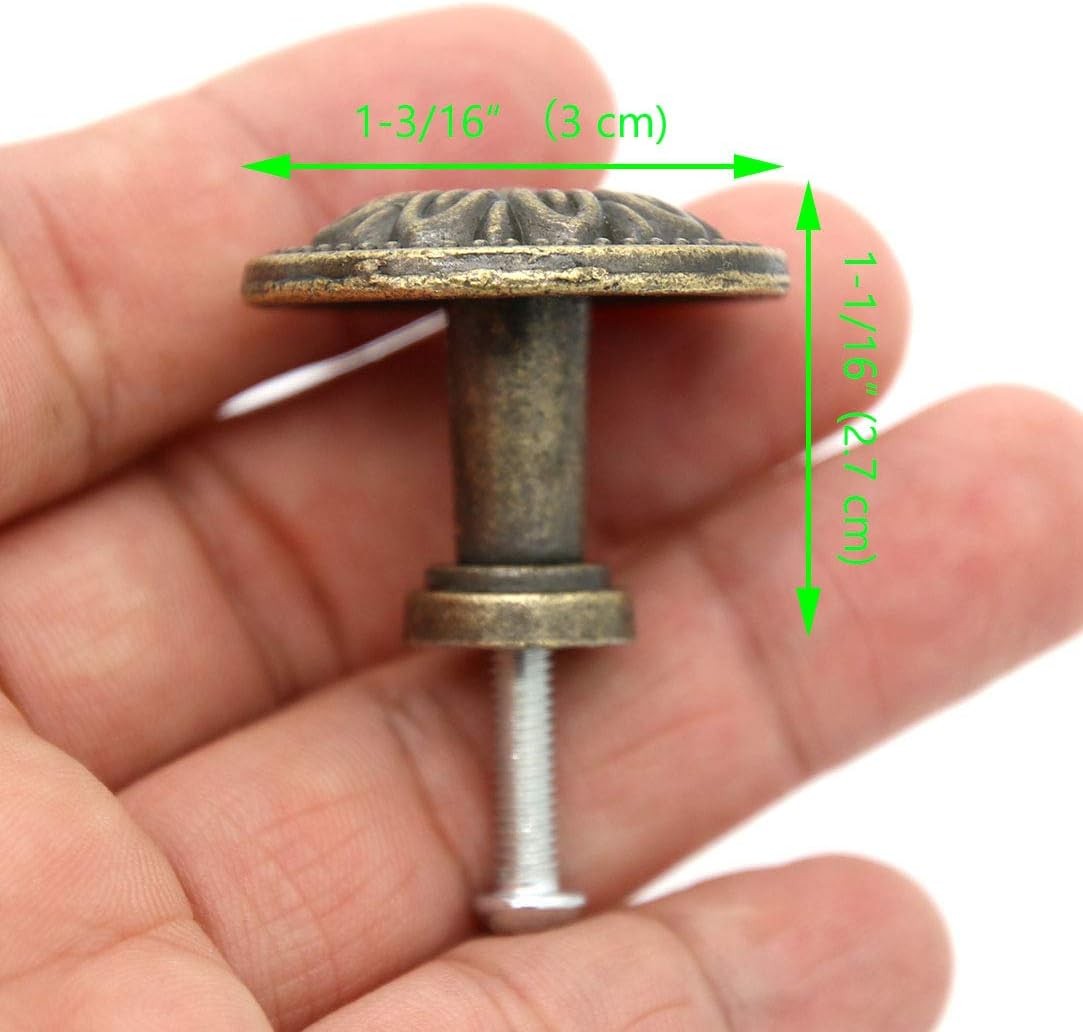 8 PCs Vintage Antique Brass Knobs Handles Pulls with Flower Pattern for Cabinet