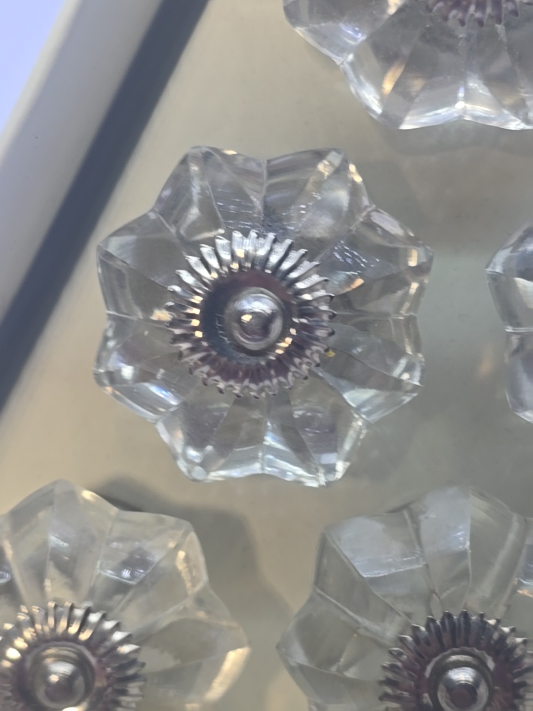 Antique Style Glass Drawer Pull Handle Clear Faceted Cabinet Knobs Silver Accent