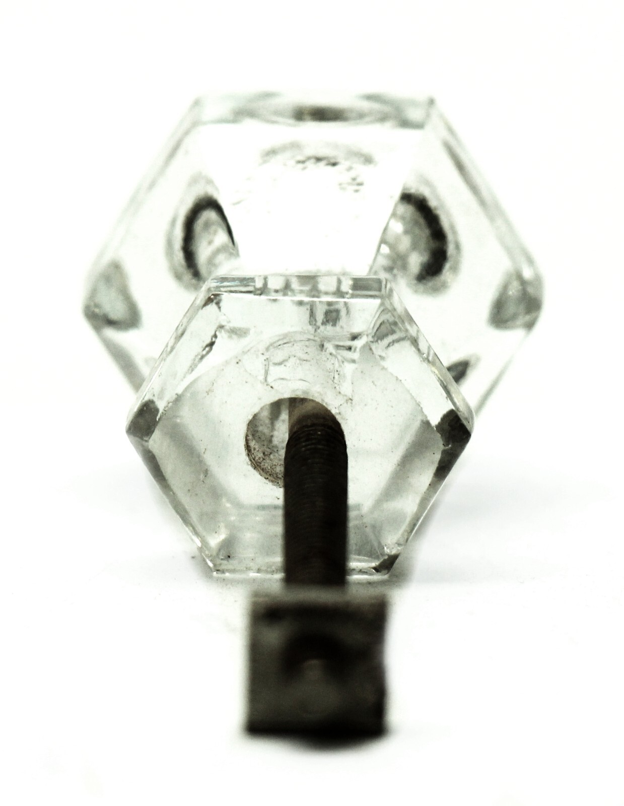 Vintage Clear Hexagon Gem Cut Glass Drawer Cabinet Knob