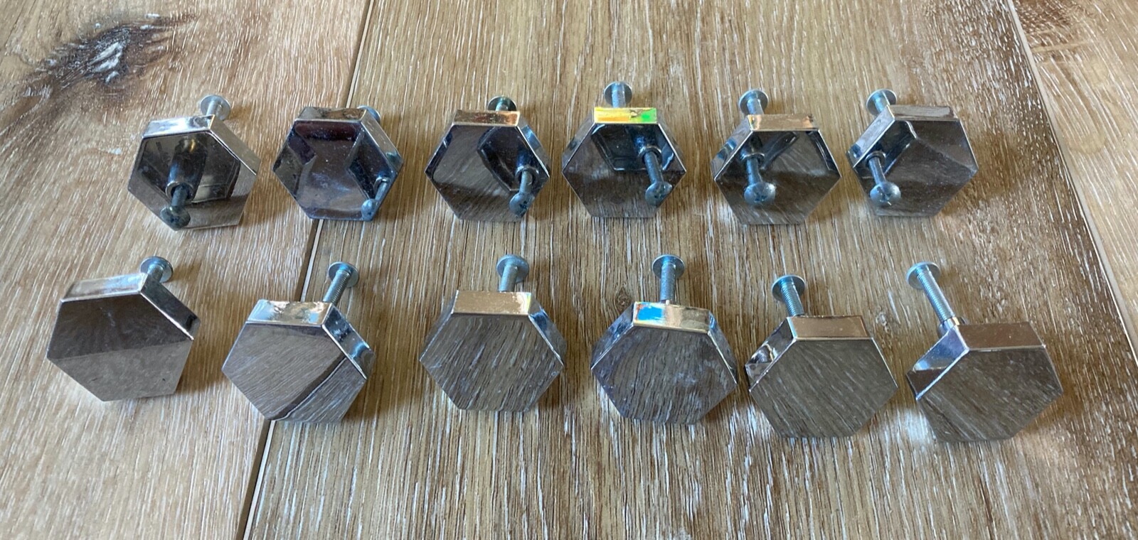 12 Vintage Shiny Chrome 1.25″ Hexagonal Cabinet Pull Knobs