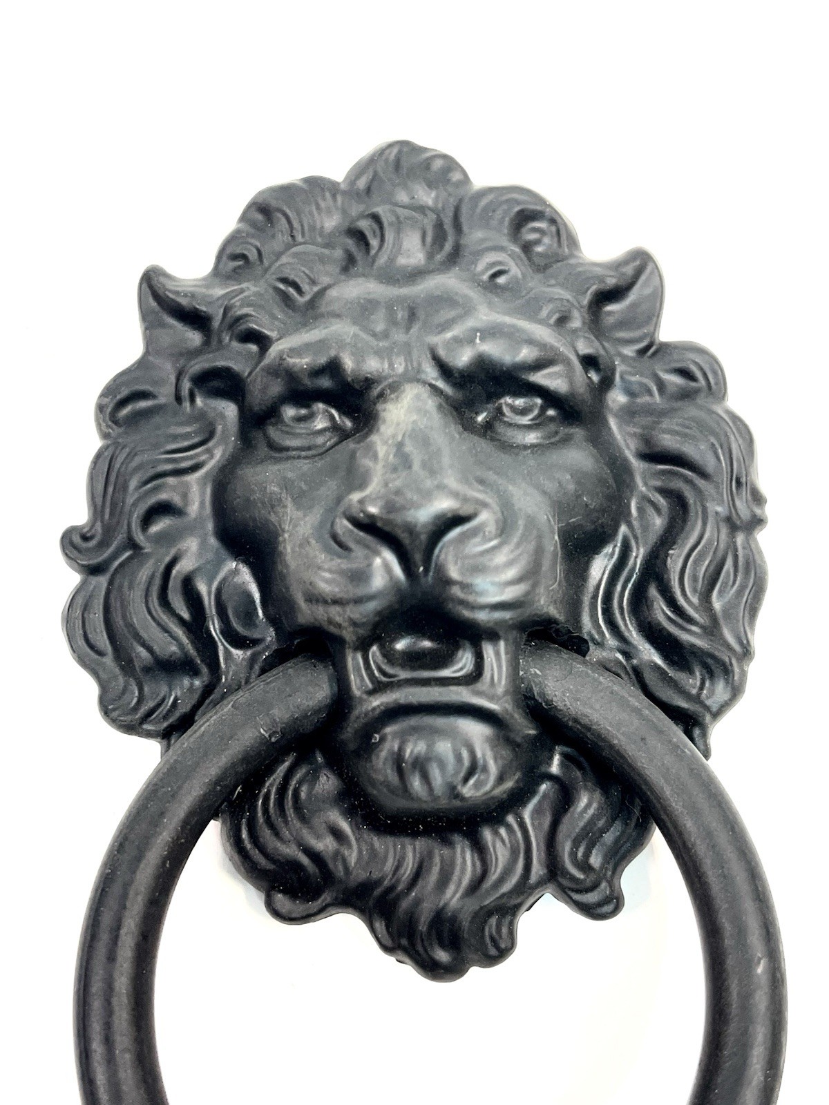 NOS Large 4.5″ Black Finish Lion Head Drop Ring Drawer Pull KBC Brass Co