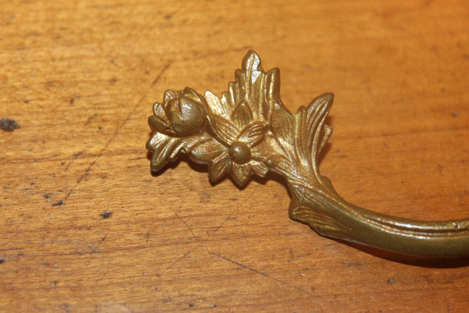 Ornate French Provincial Drawer Pull in Cast Bronze Unmarked Natural Patina J-5