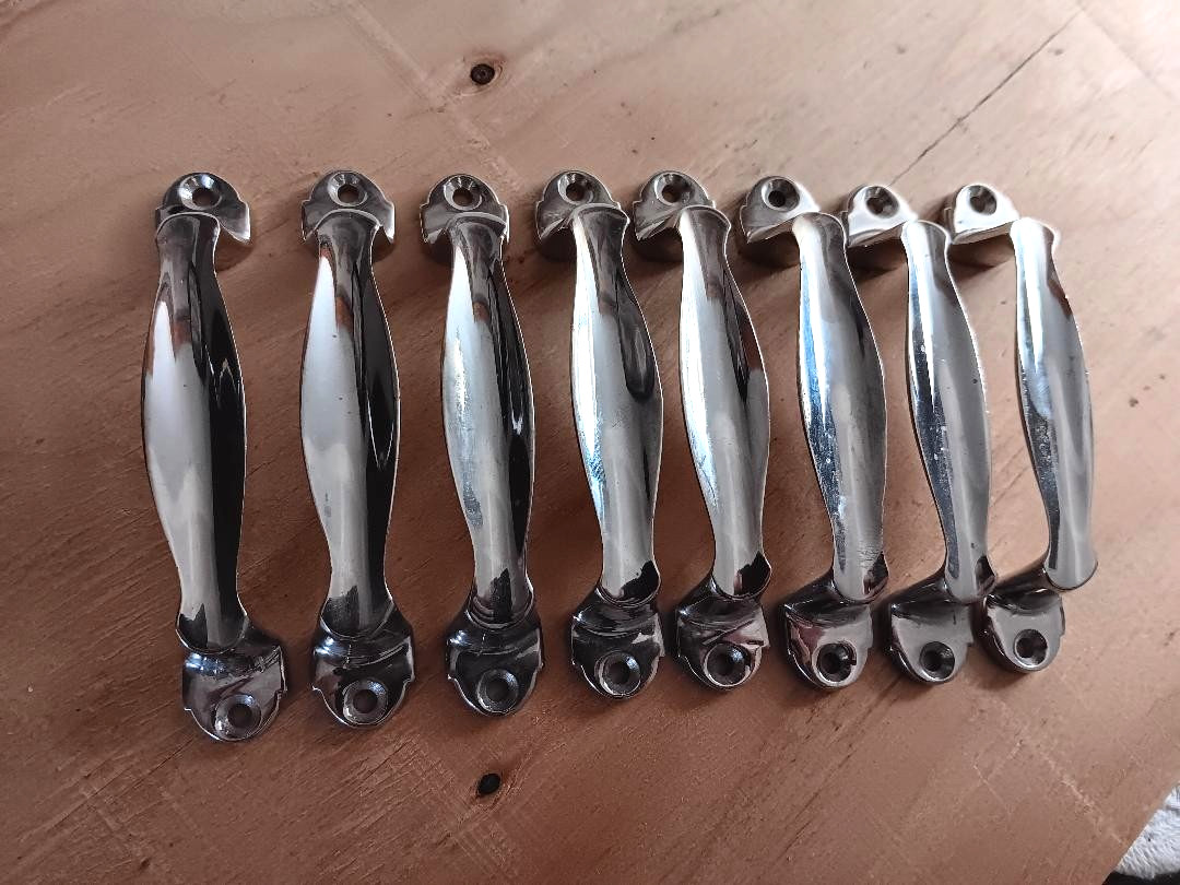 Vintage Nickel Plated Brass Cabinet Drawer Pulls Handles Art Deco Lot of 8 NOS