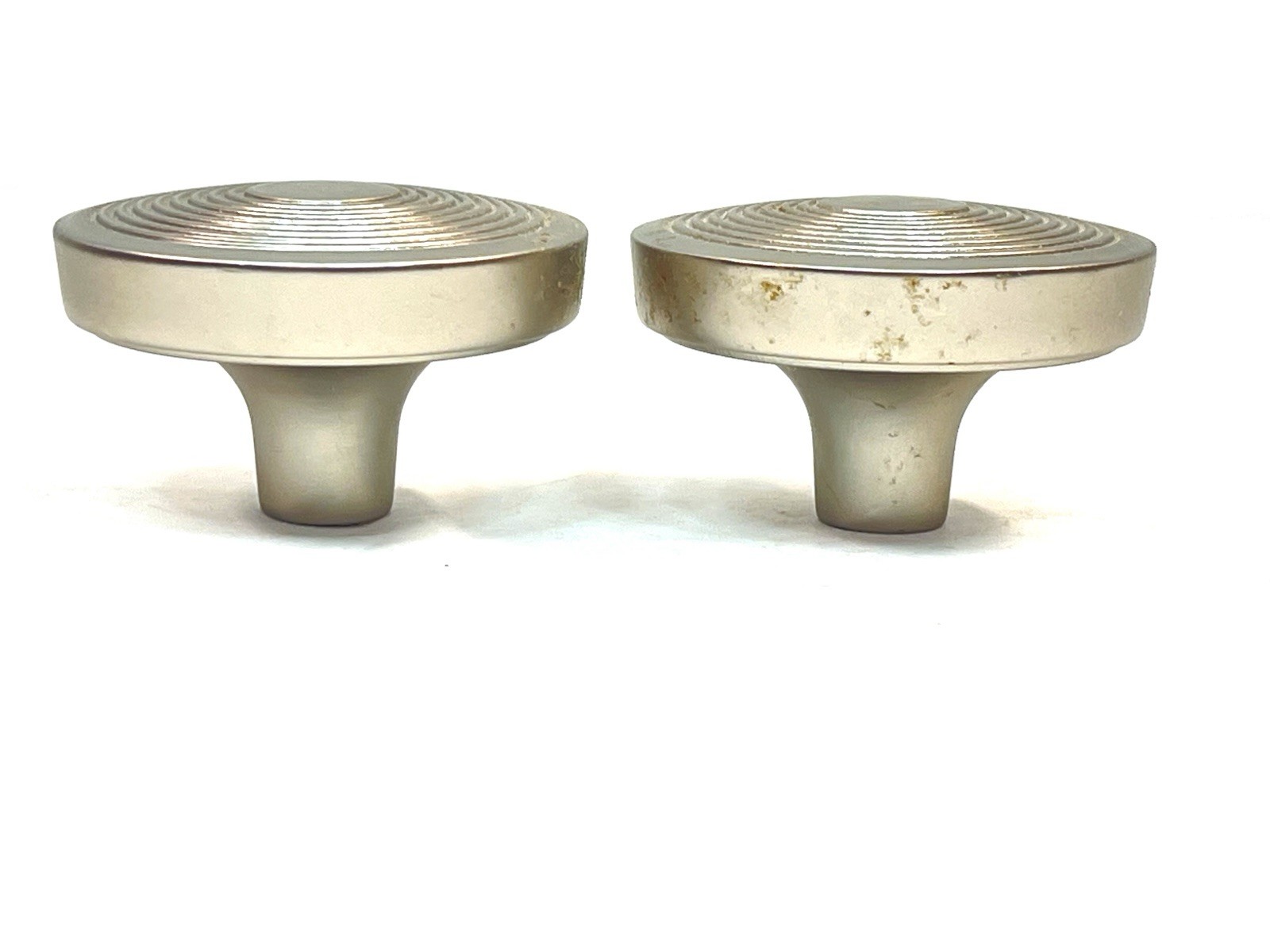 Pair NOS 1.75″ MCM Rings Nickel Drawer Pull Door Knob KBC Brass record cabinet