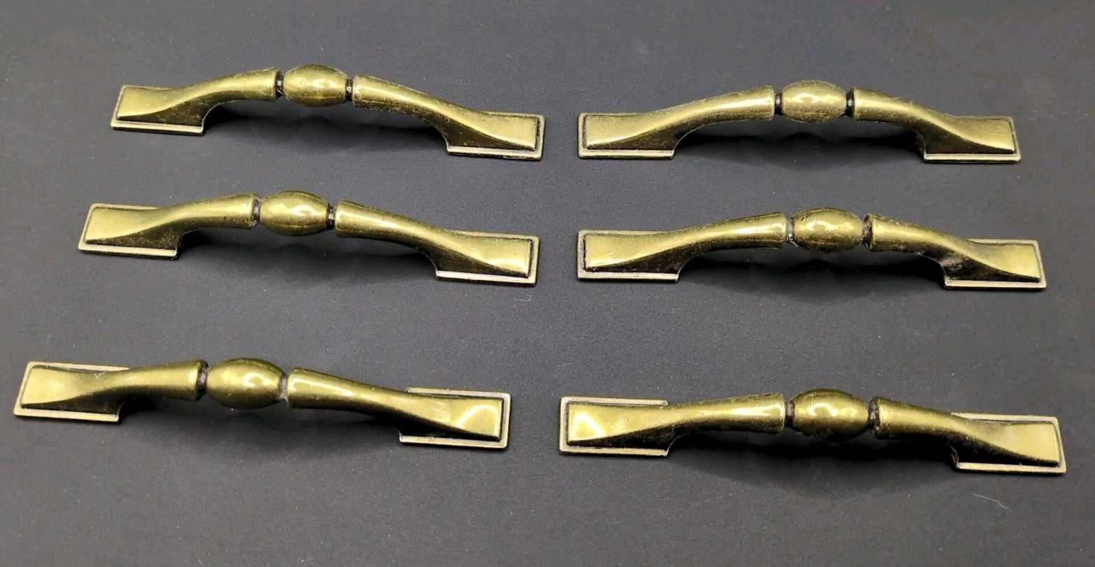 Vtg Brass Amerock Drawer Pulls 1302-1 Salvaged 5″ Long 3″ Between Holes Set of 6