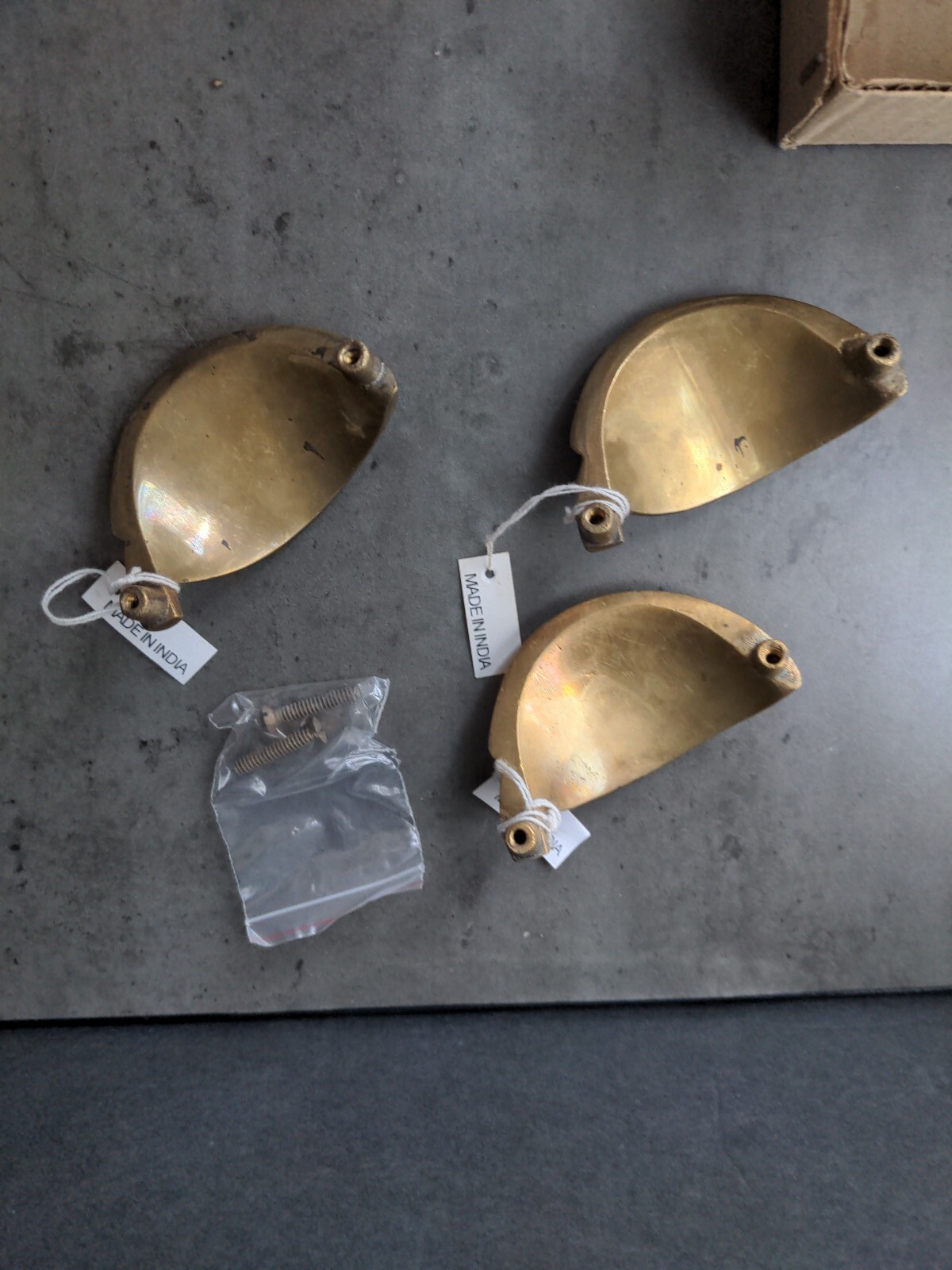 3 Vintage Brass Hardware Drawer Pulls Curved Lilac Leaf Art Deco Anthropologie