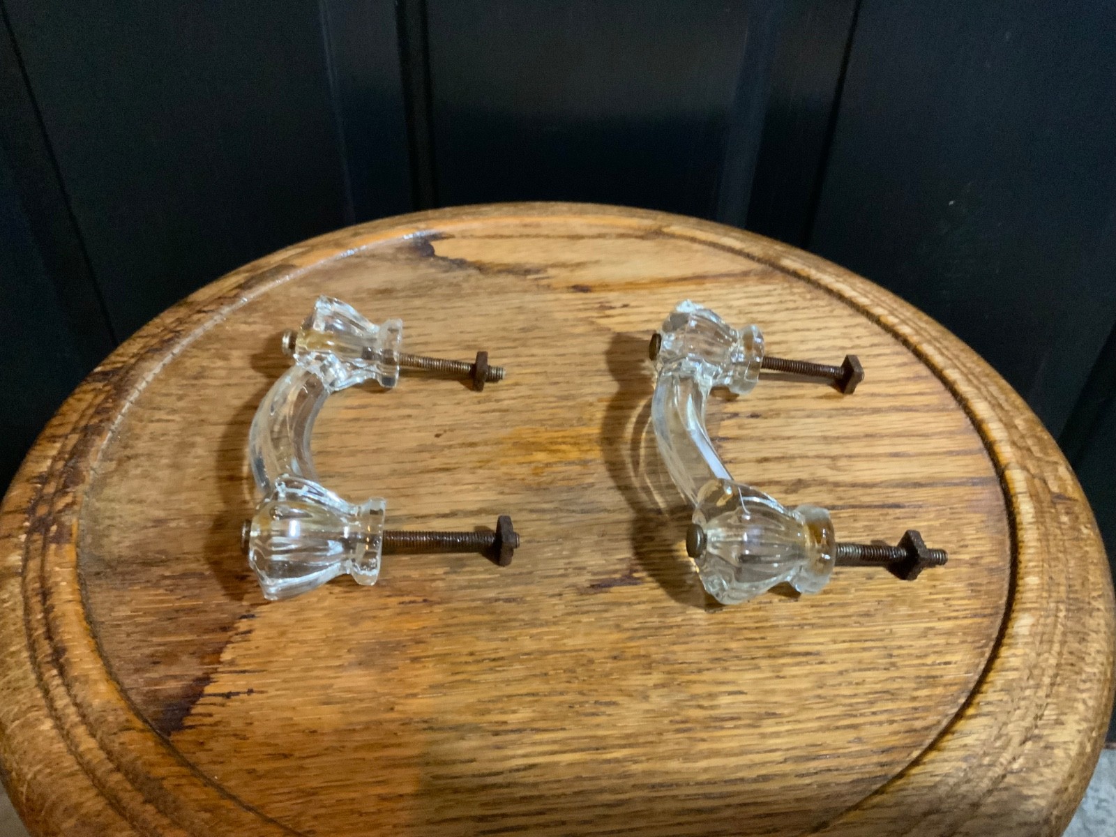Vintage Set Of 2 Glass Drawer Pulls