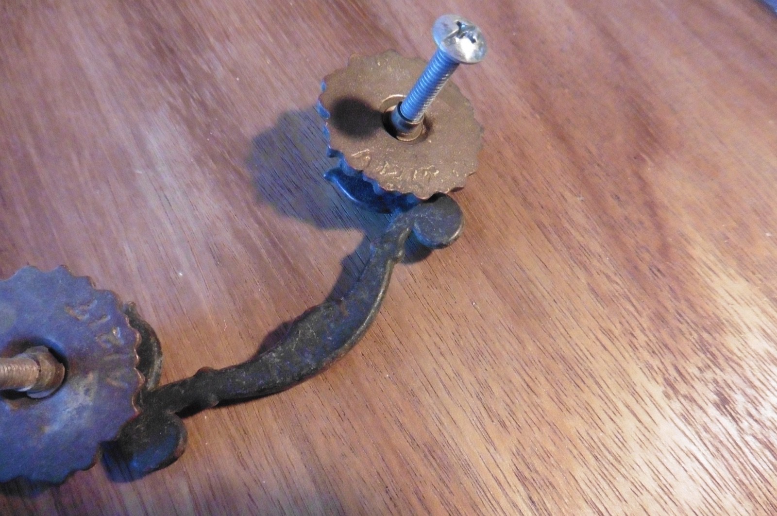 Antique 3 Part French Rococo Ornate Cast Brass Drop Drawer Pull Art Nouveau