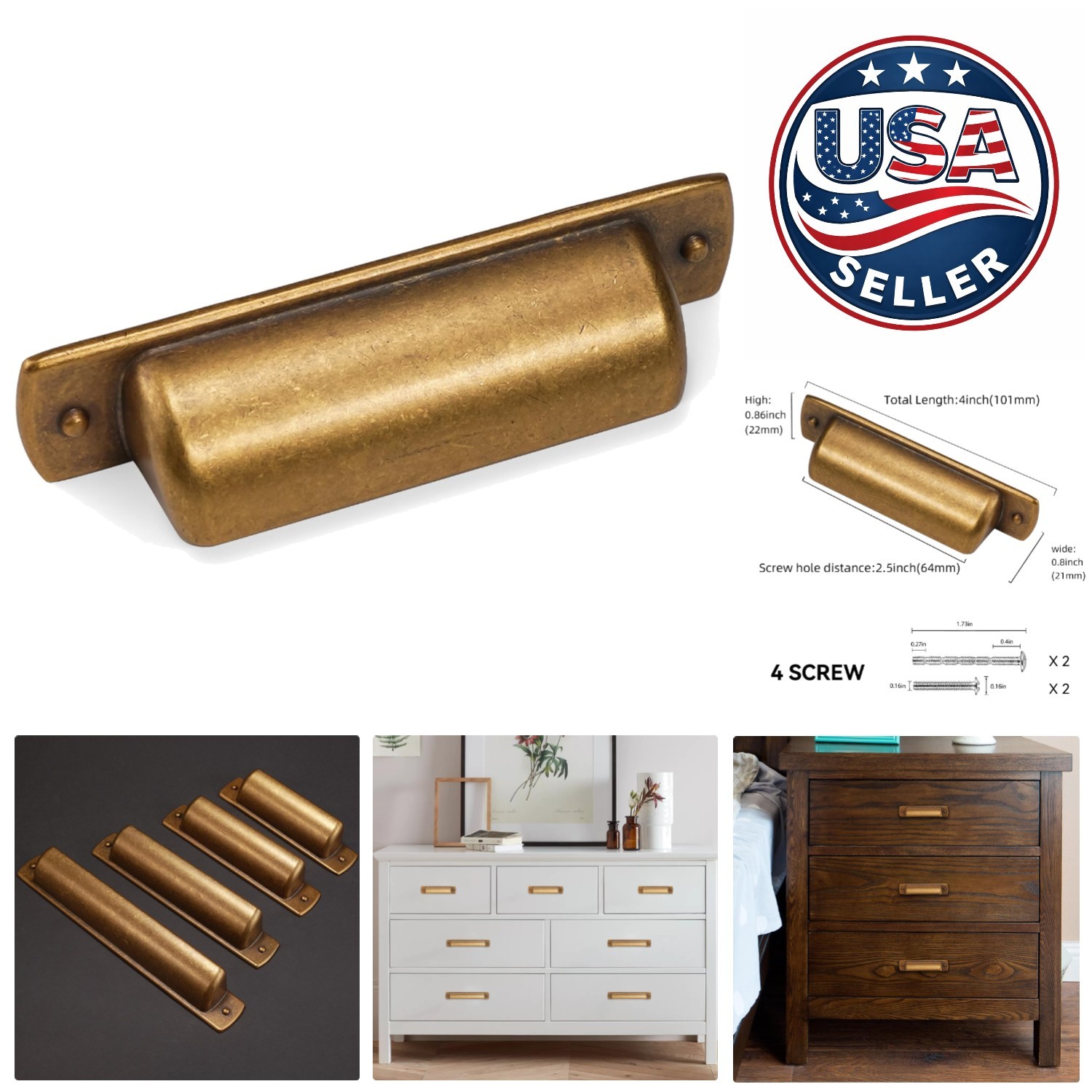 Elegant Antique Brass Cabinet Handles – 10 Pack Vintage Drawer Cup Pulls 2.5″