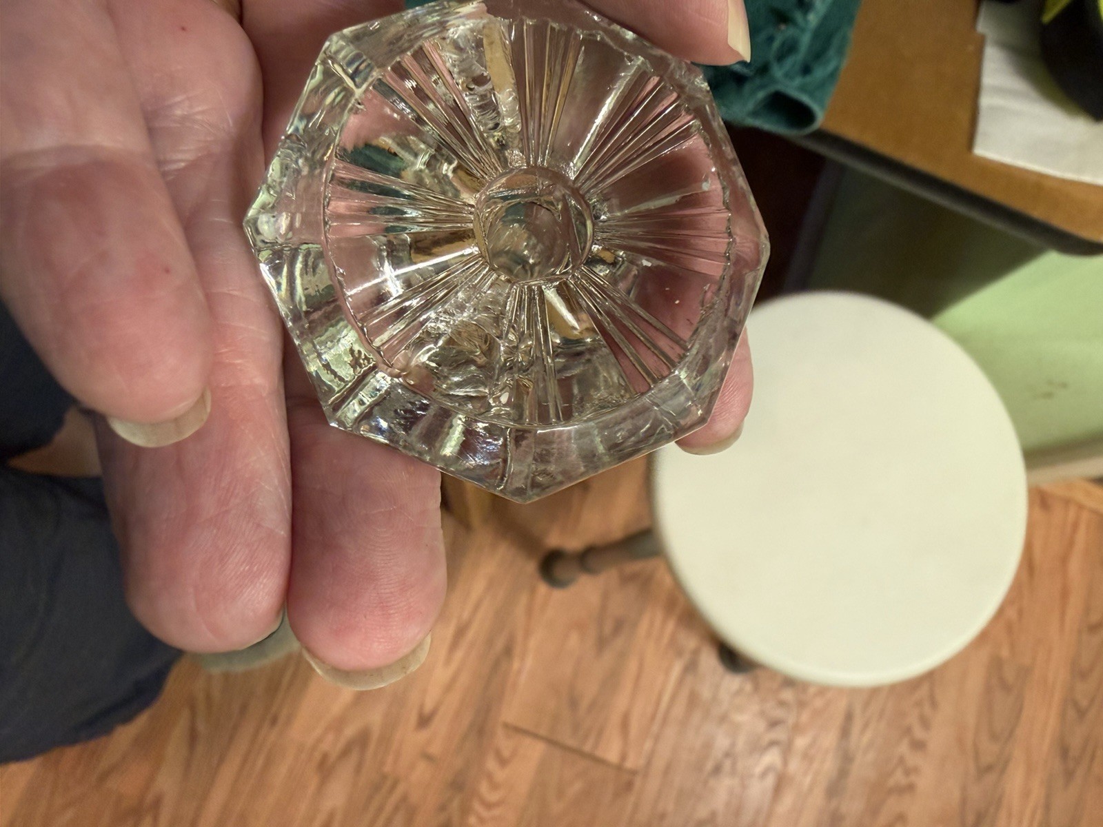 6 small Vintage Clear Glass Cabinet Pulls Knobs Antique 2 Hexagon 4 Octagon