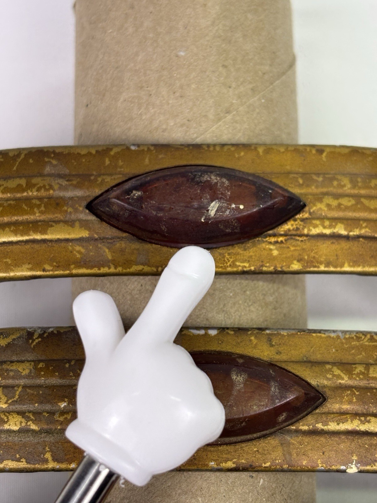 Vintage Art Deco Drawer Pulls Set of 6 Amber Plastic Inlay Waterfall Style