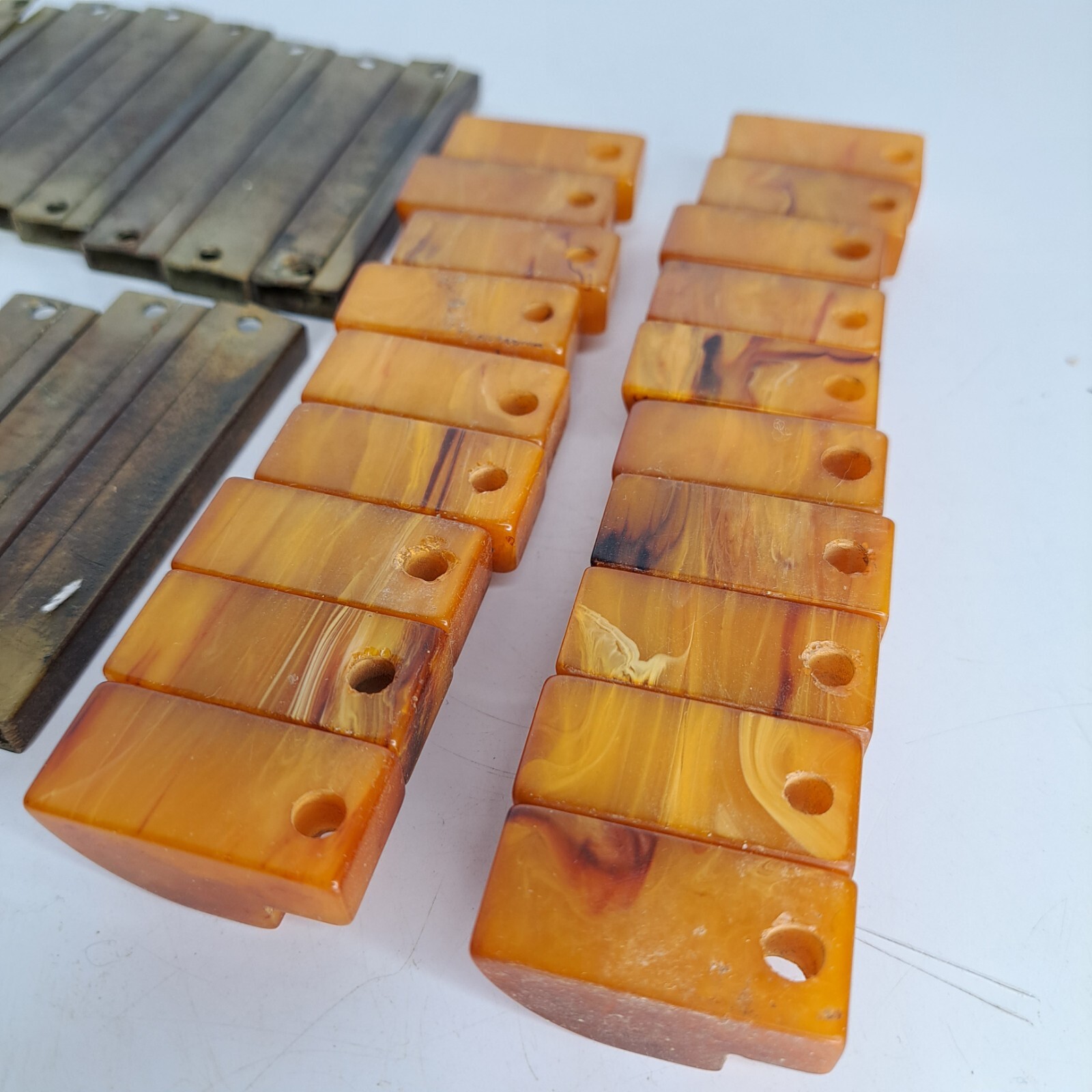9 Antique ART DECO Butterscotch Bakelite Brass Plated Bar Drawer Pulls Reclaimed