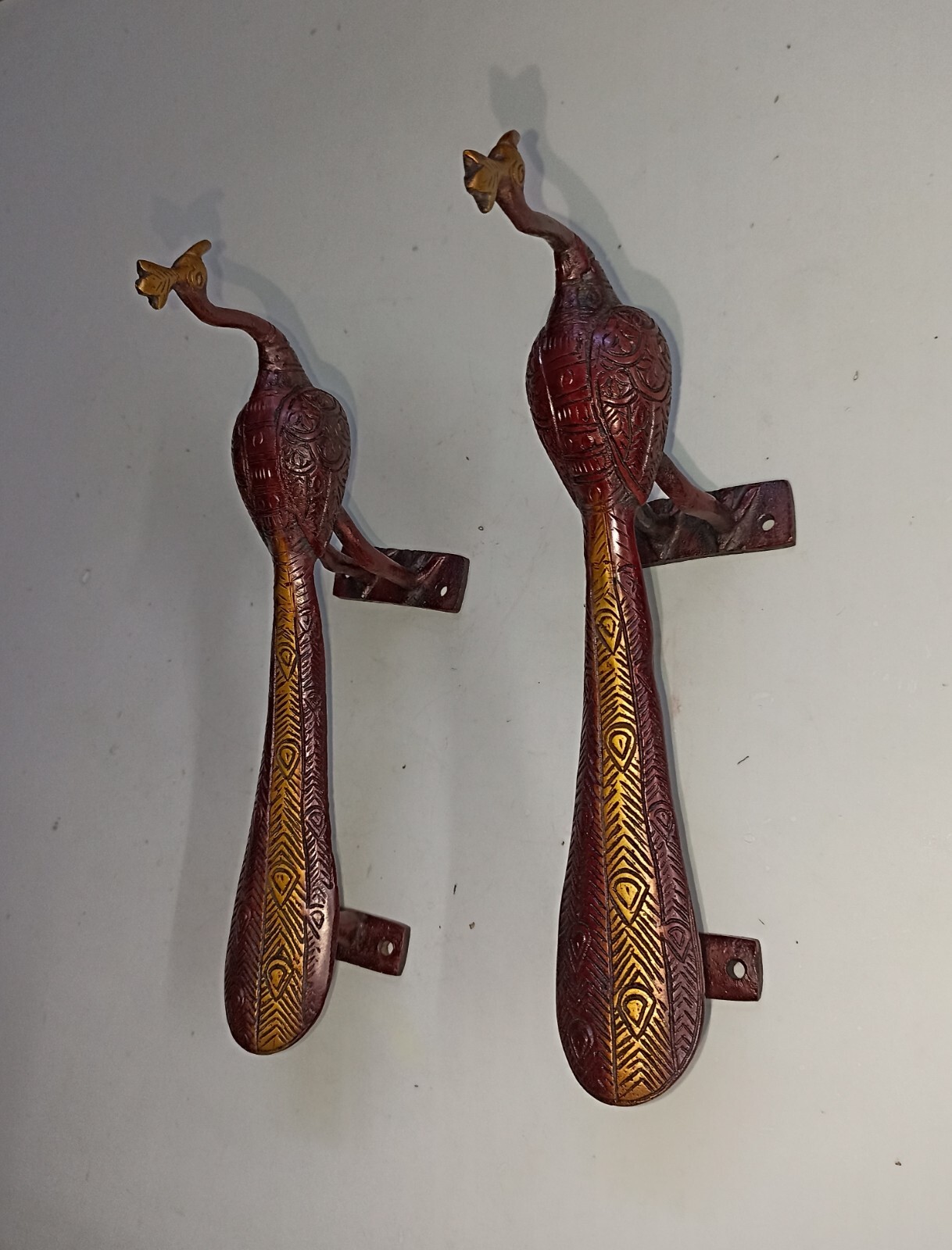 Congo Bird Design Door Handle Pair Brass Peacock Door Pull Office Door Dec GTX