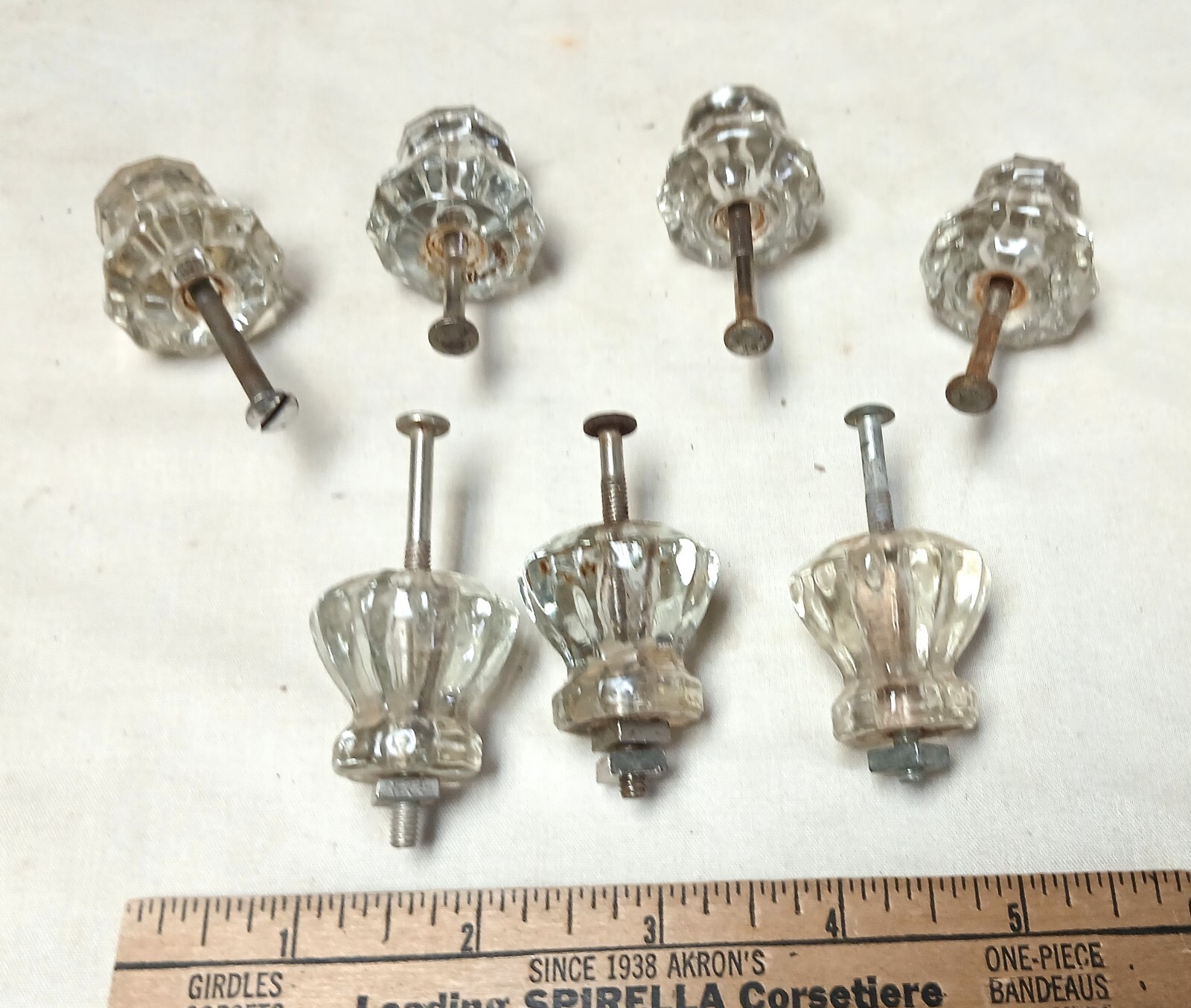 Set of 7 Antique Glass Drawer Knobs 1920s Era