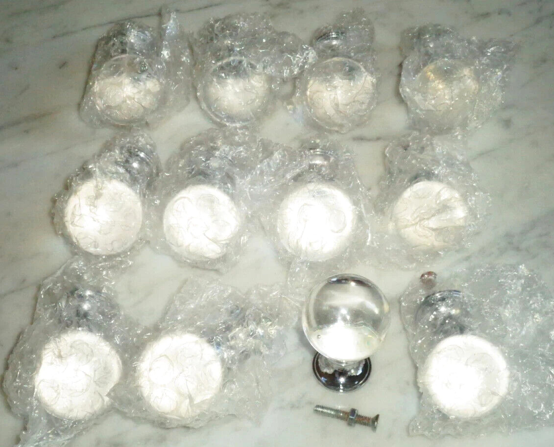 12 Crystal Clear 1 3/4in Orb Glass & Chrome Cabinet Door Drawer Pull Knobs