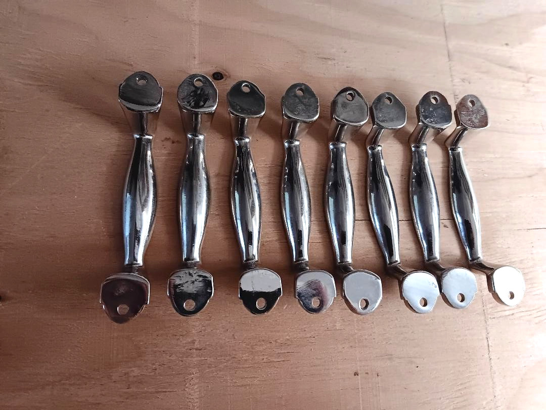 Vintage Nickel Plated Brass Cabinet Drawer Pulls Handles Art Deco Lot of 8 NOS