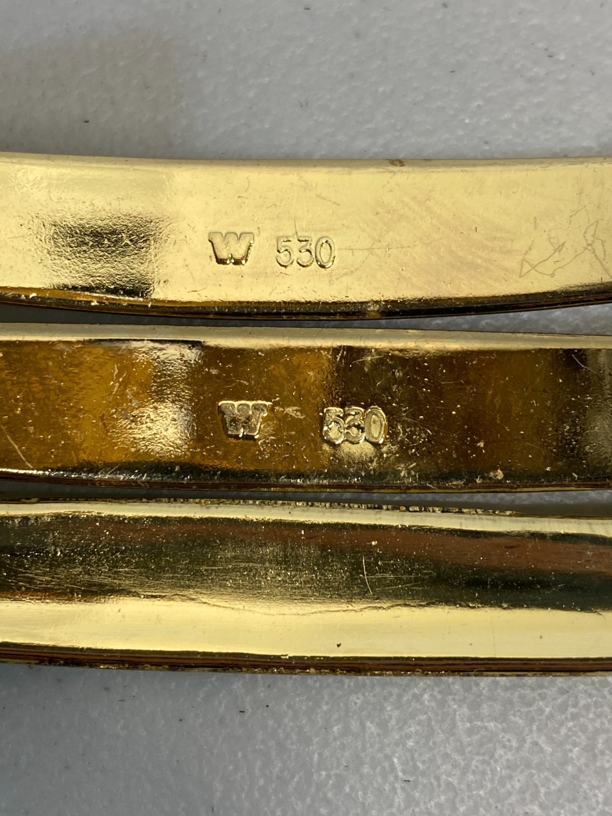 Vintage Ajax MCM Gold Chrome Drawer Pull/Cabinet Handles #530 – Lot of 3