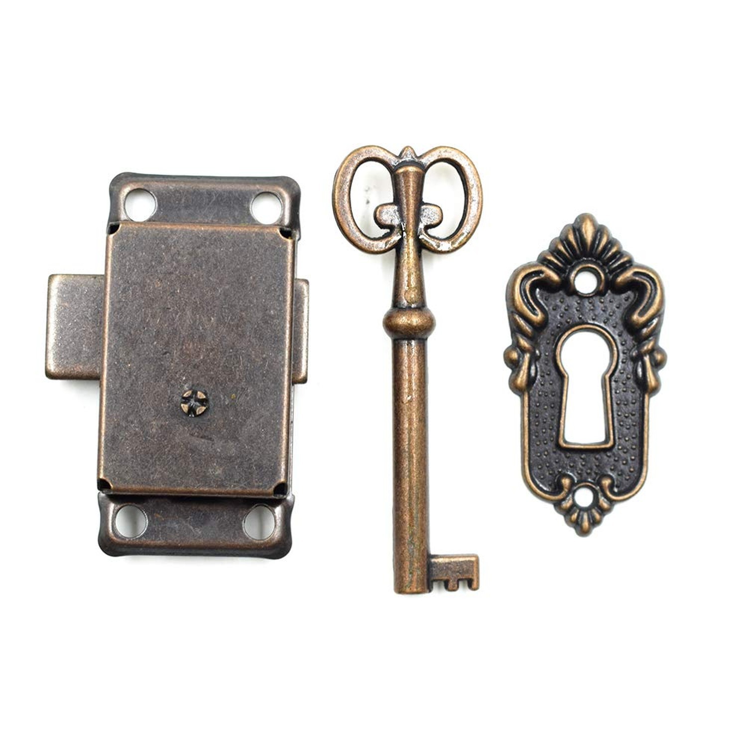 Antique Bronze Cabinet Lock with Keys, 2.09″ x 1.06″ Vintage Furniture Door L…