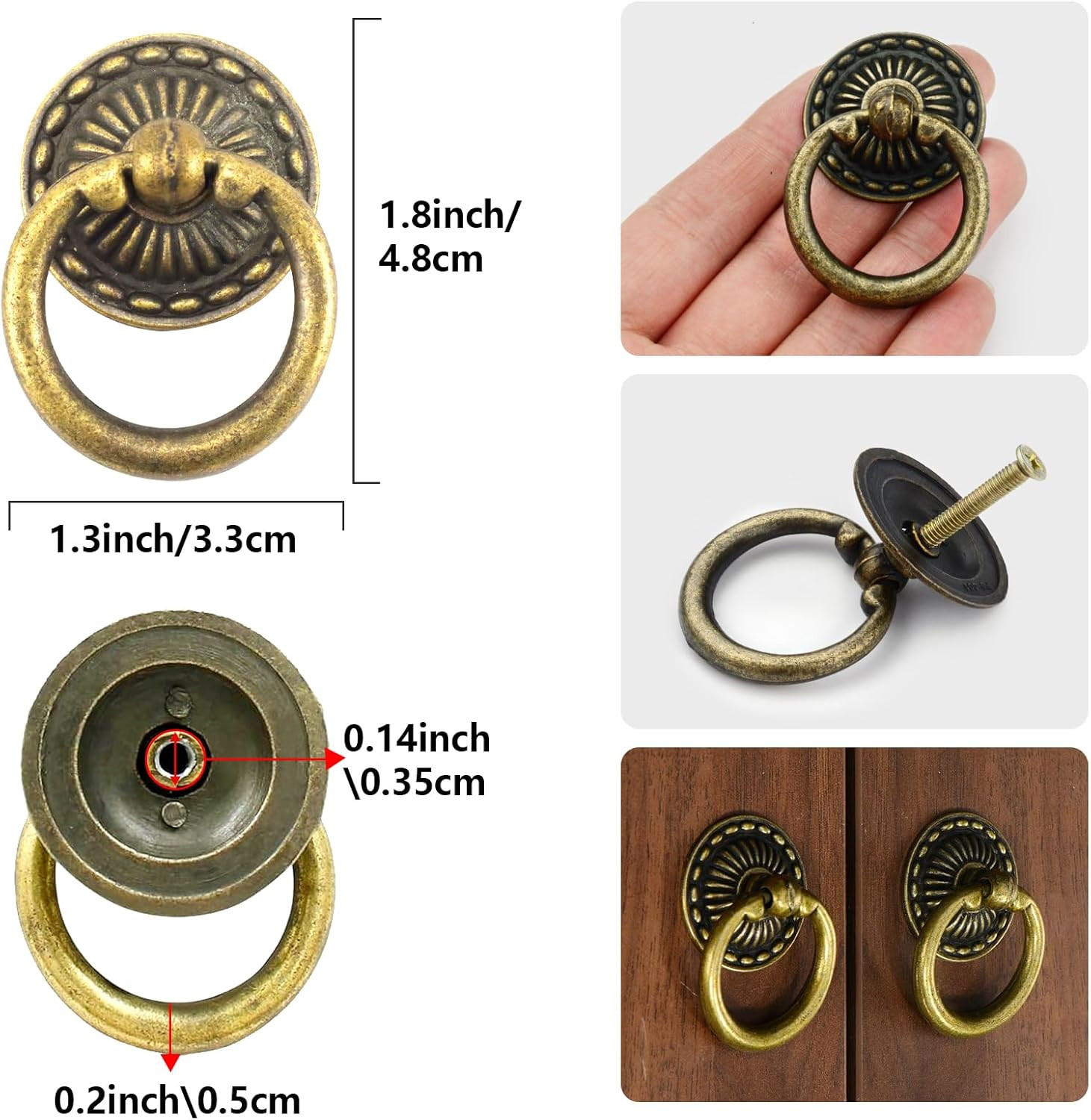 Chris.W 6pcs Vintage Bronze Drop Ring Knobs Pulls Handles for Dresser