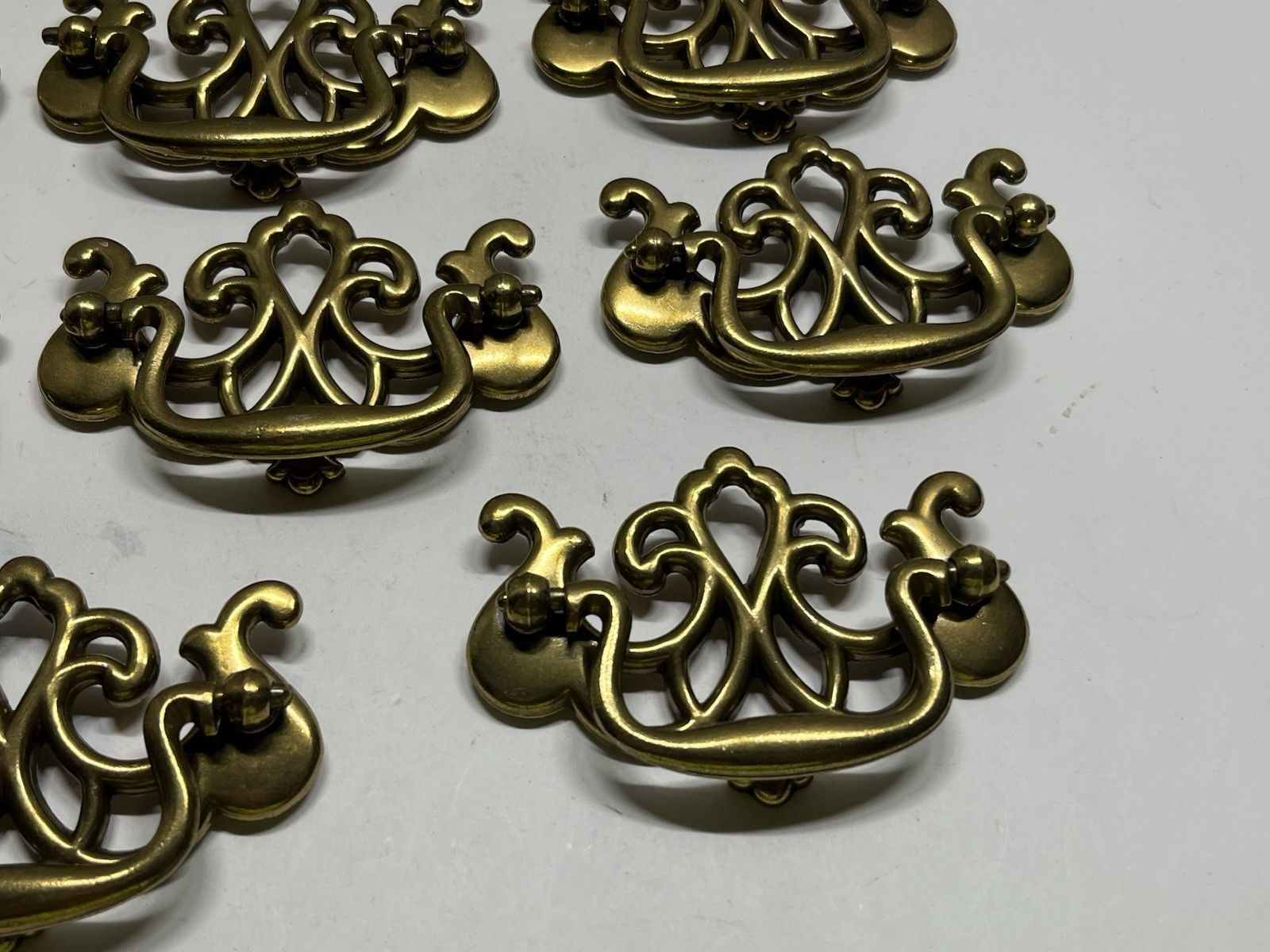 Vintage Lot (11) NOS KBC Brass Plated Chippendale/Batwing Style Drop Bail Pulls