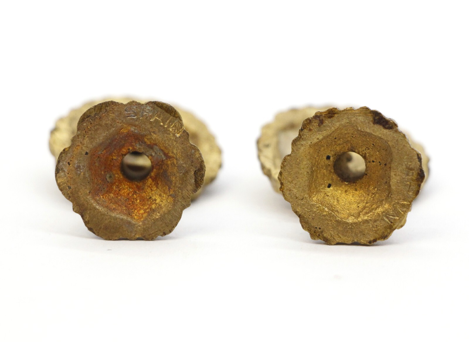 Pair of Vintage 1 in. Hexagon Scalloped Brass Cabinet Drawer Knobs