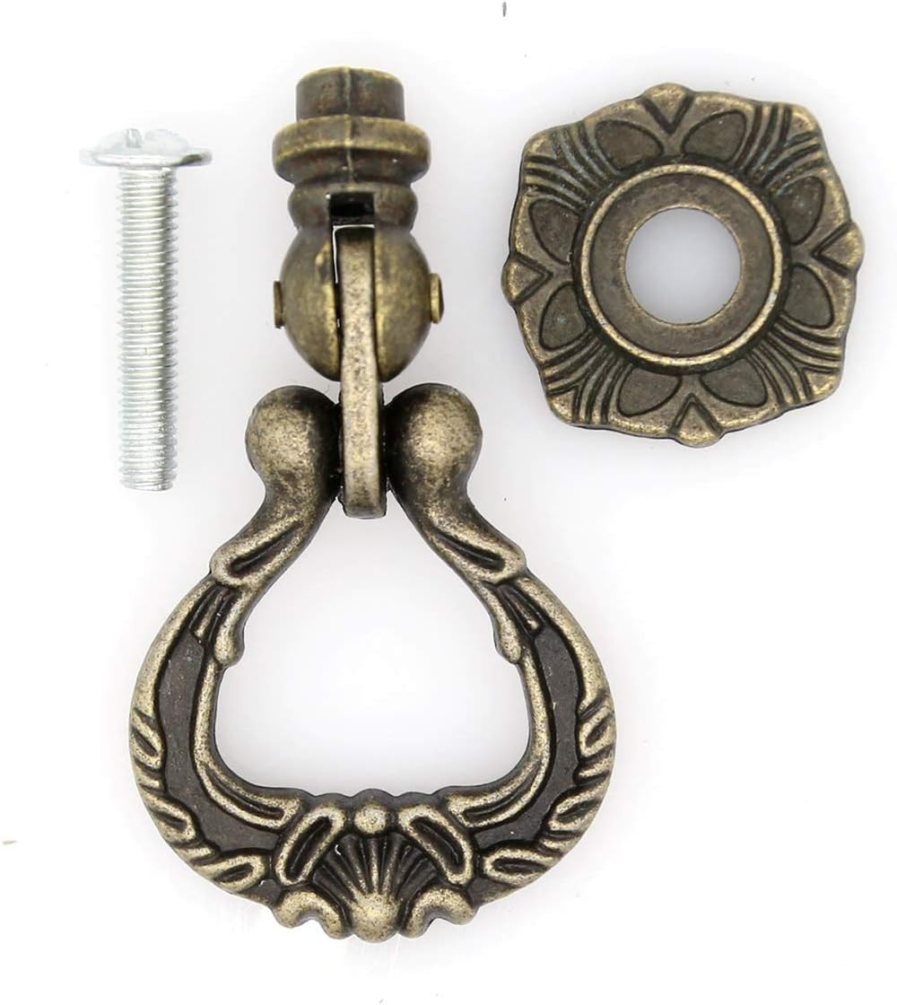 LXZ 4 Pcs Vintage Antique Brass Pendant Ring Pulls Drop Handles Knobs with Singl