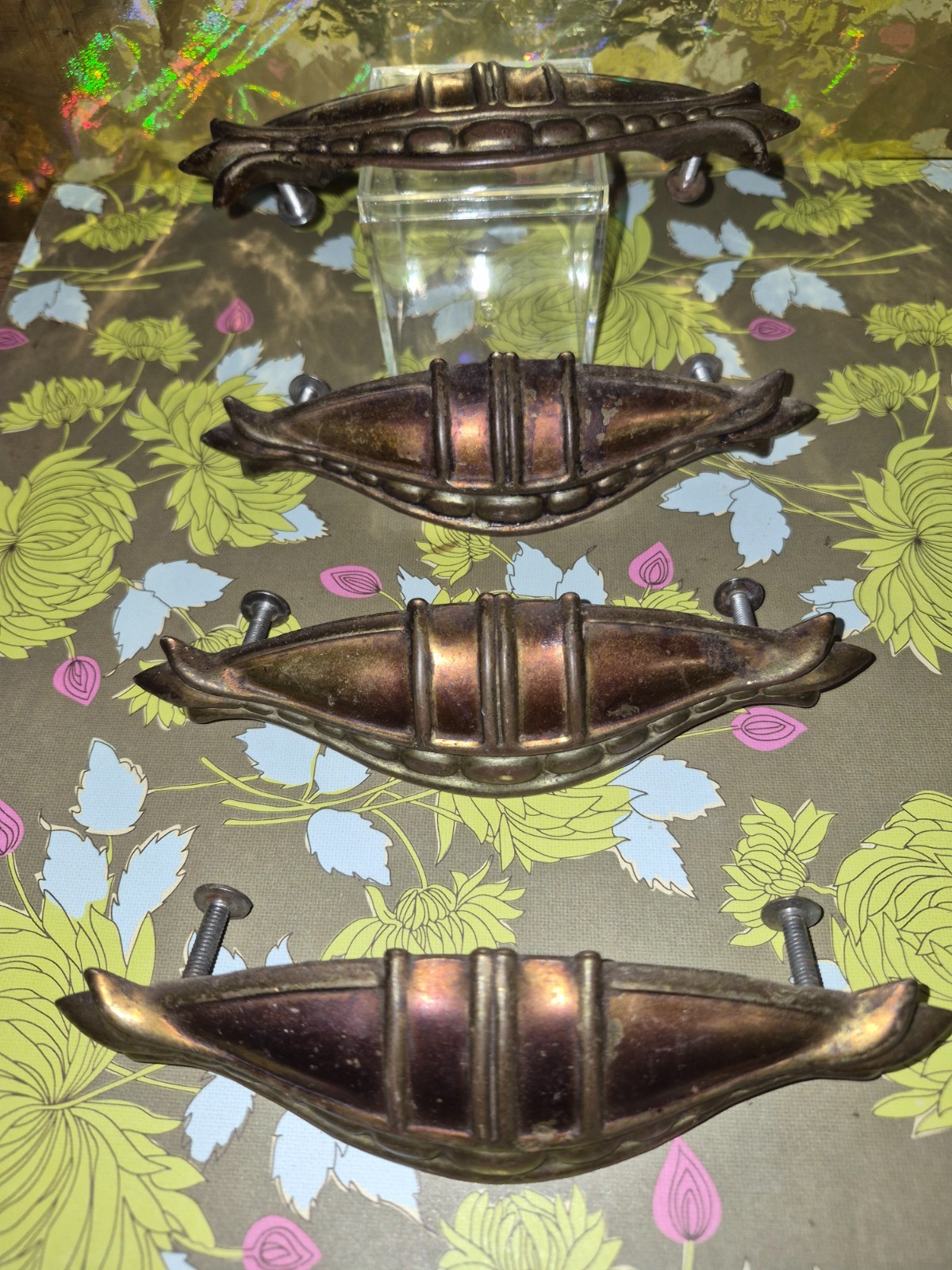 Antique 1920s/30s Vintage Art Deco Metal Handles Drawer Pulls Lot Set of 4