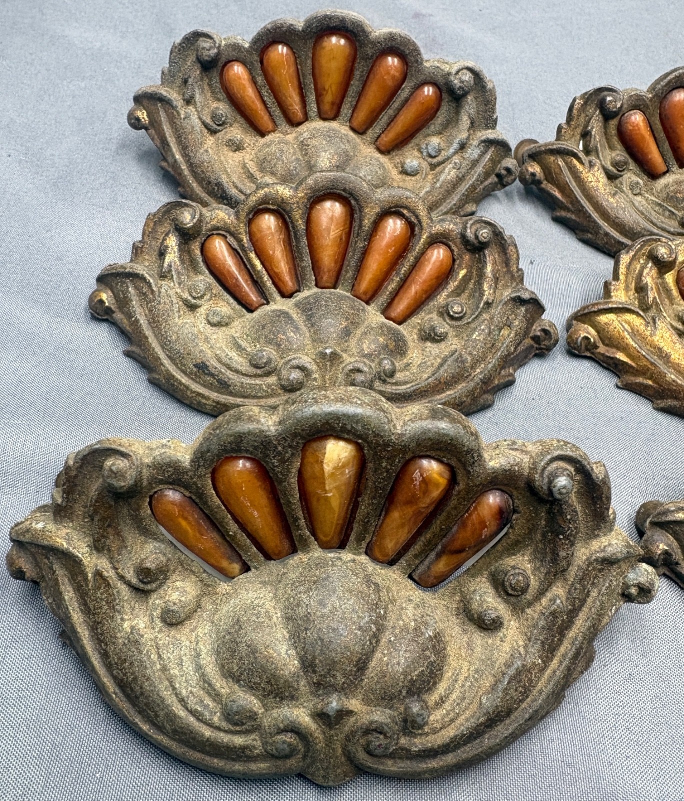 6 Vintage Art Deco Tortoiseshell Bakelite Drawer Pulls 4″ Handle Waterfall style