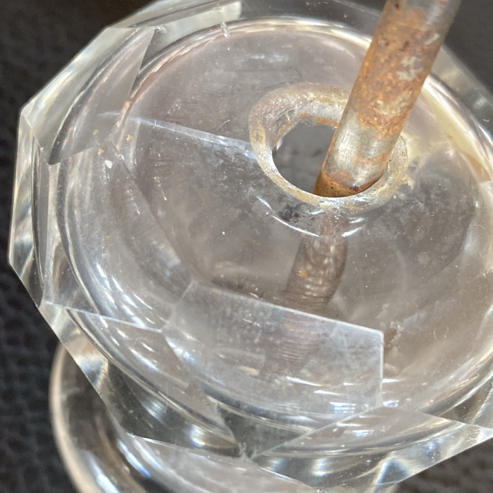 Faceted 1.75”x1-5/8” Antique Pressed Clear Glass Sandwich Drawer Pull Post Bolt