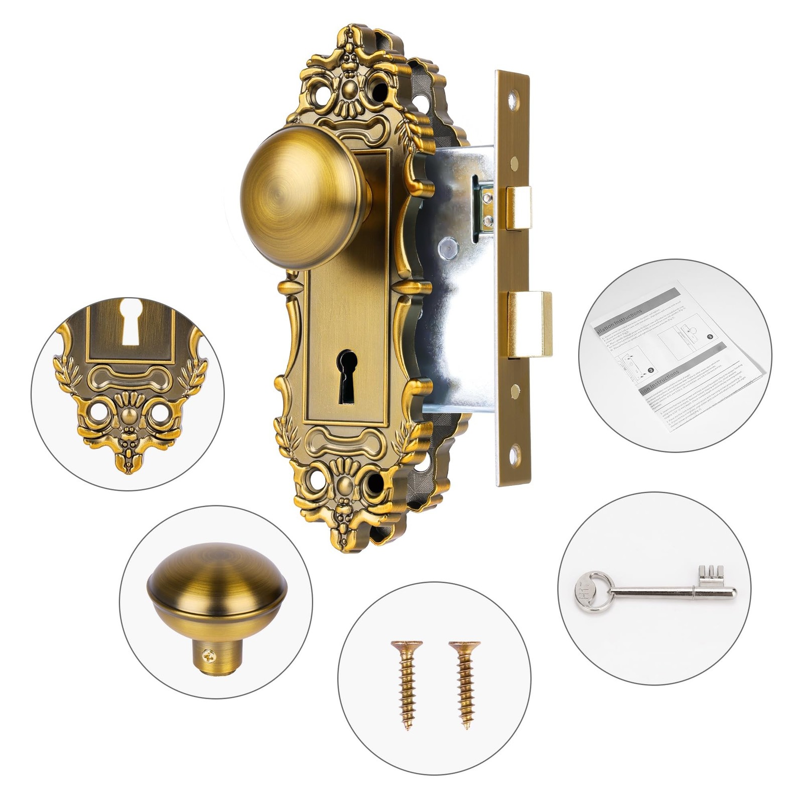 Vintage Mortise Door Knobs with Skeleton Key, Mortise Lock Set for Interior D…