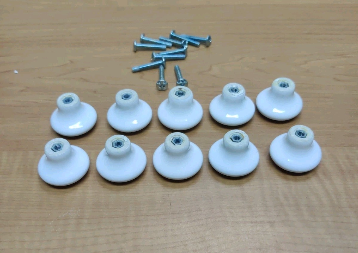 Porcelain Drawer Cabinet Pulls White Floral Roses SET of 10