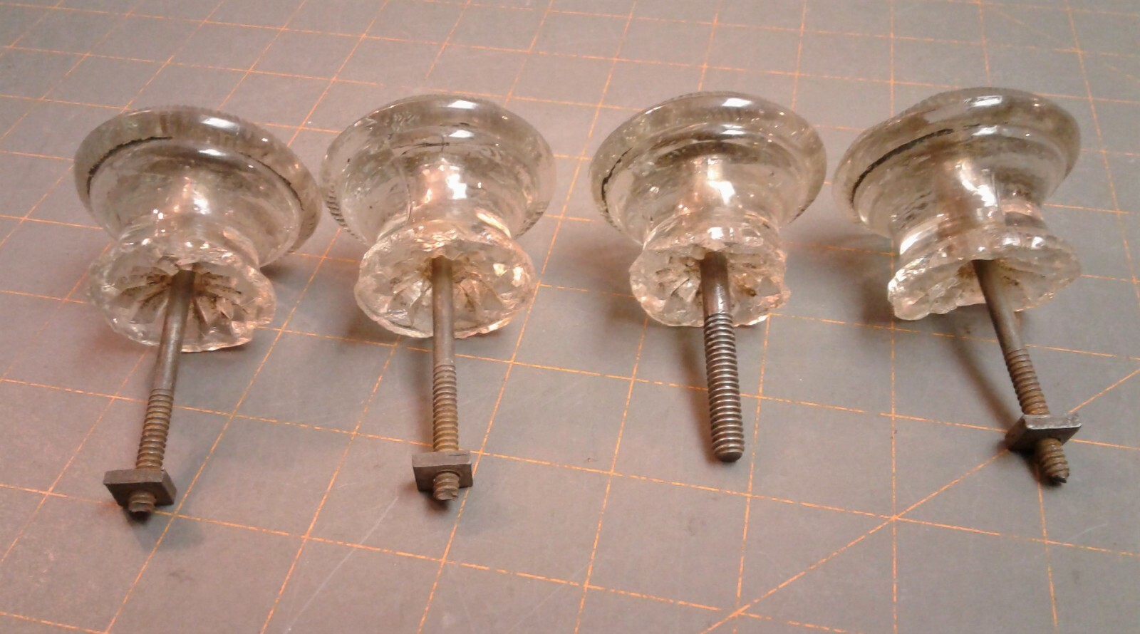 Set of 4 Antique Pressed Glass Chest of Drawer Pulls 1820s Era