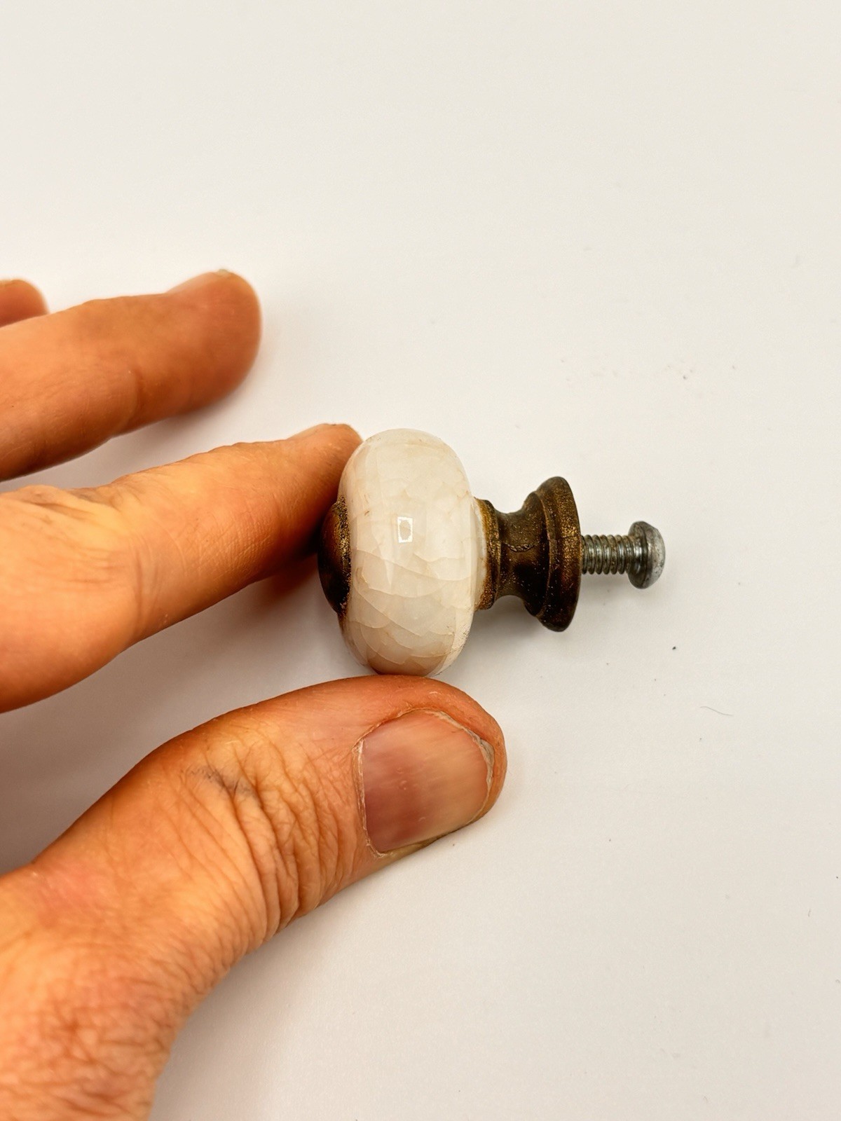 Vintage Antique French Country White Marble & Brass Cabinet Pull