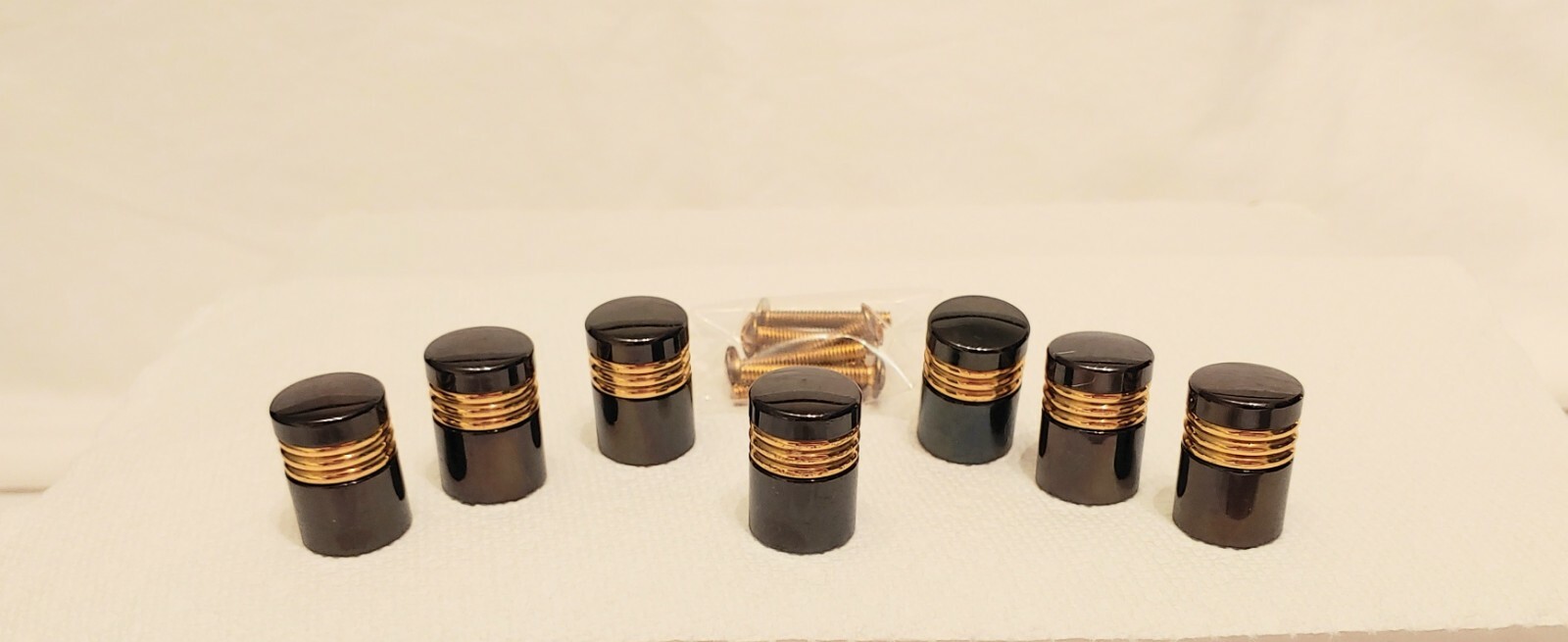Vintage Set Of 7 Art Deco Gold Tone And Polished Stone Drawer Knobs With Screws
