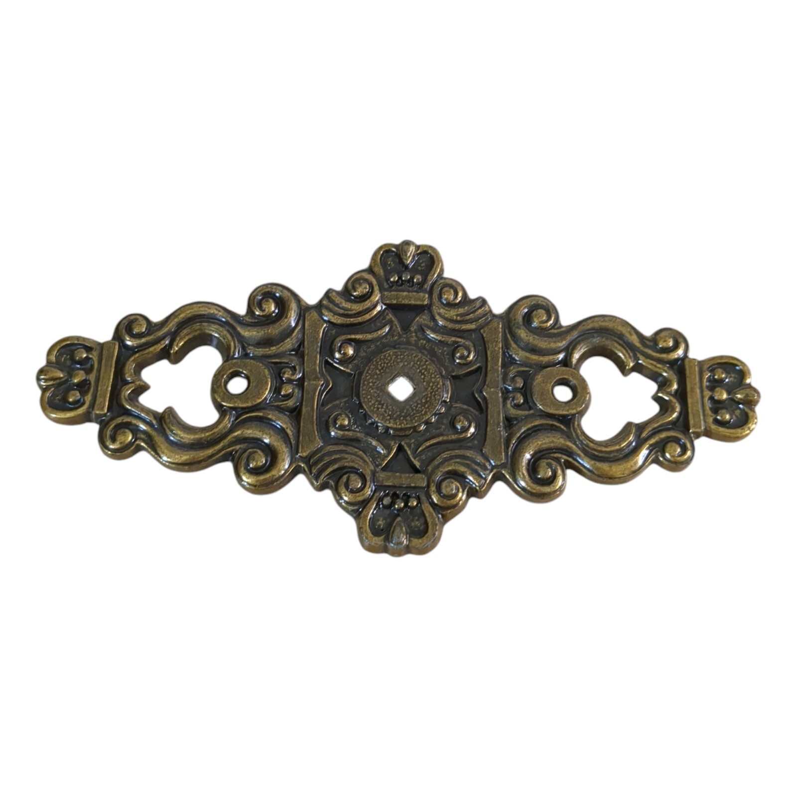 VTG Hyer Ornate Brass Cabinet Door Plate Knob Lrg Hollywood Regency Mid Century