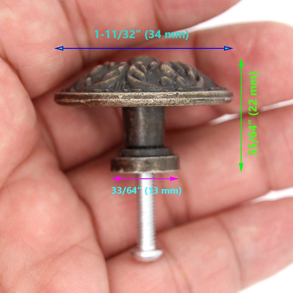LXZ 6 PCs Vintage Antique Brass Knobs Handles Pulls with Flower Pattern for Cabi